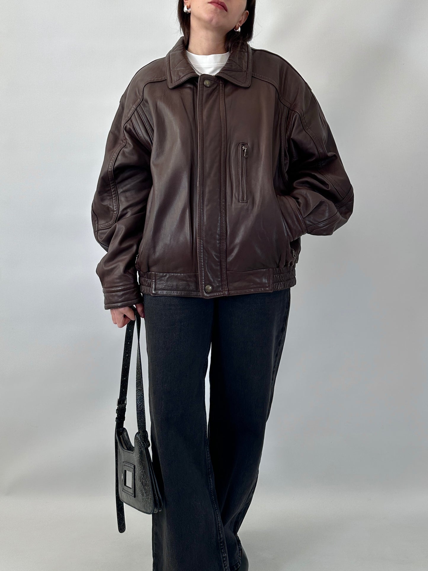 Soft leather brown bomber jacket