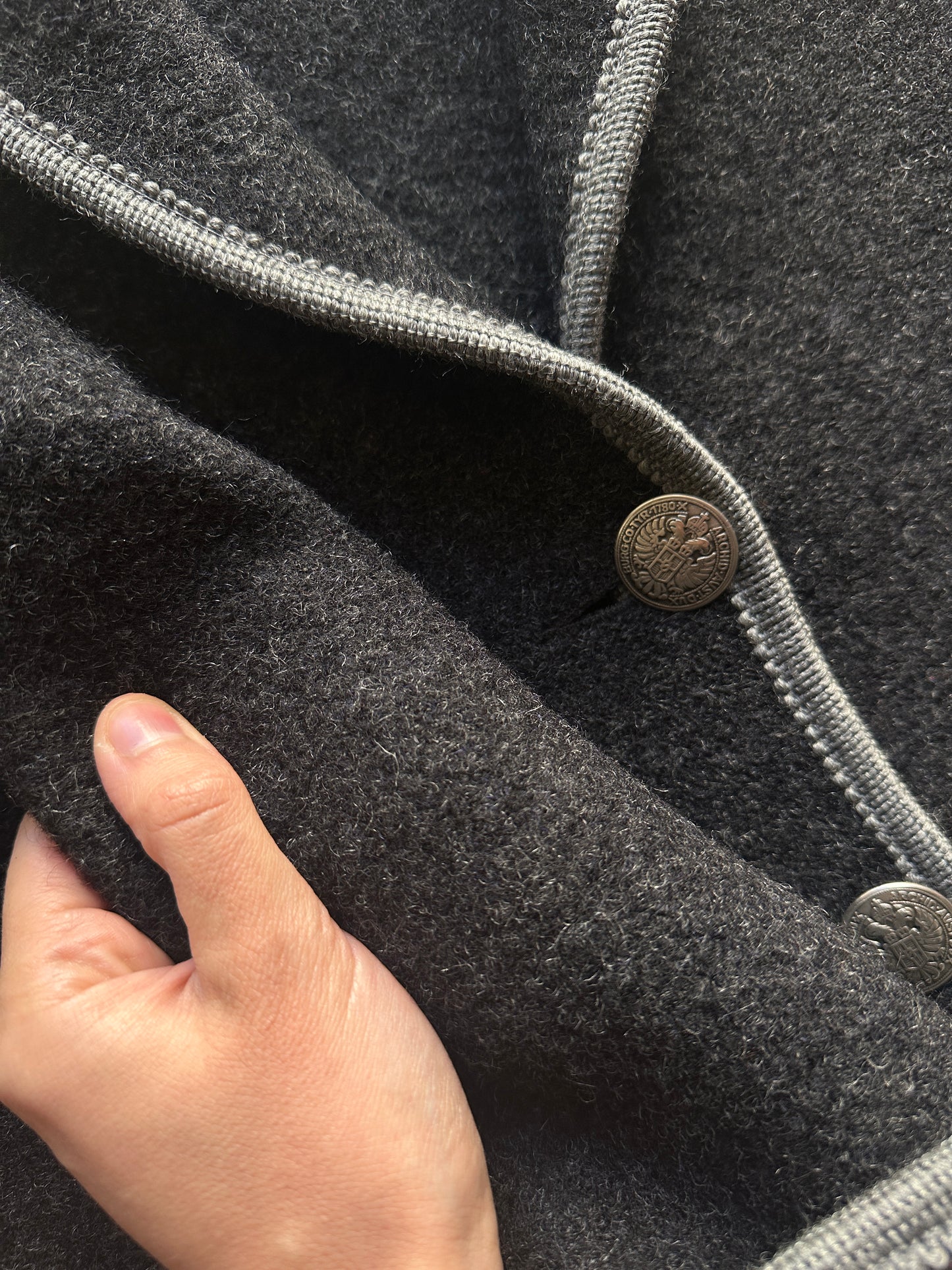 Gray wool felt jacket with contrast details