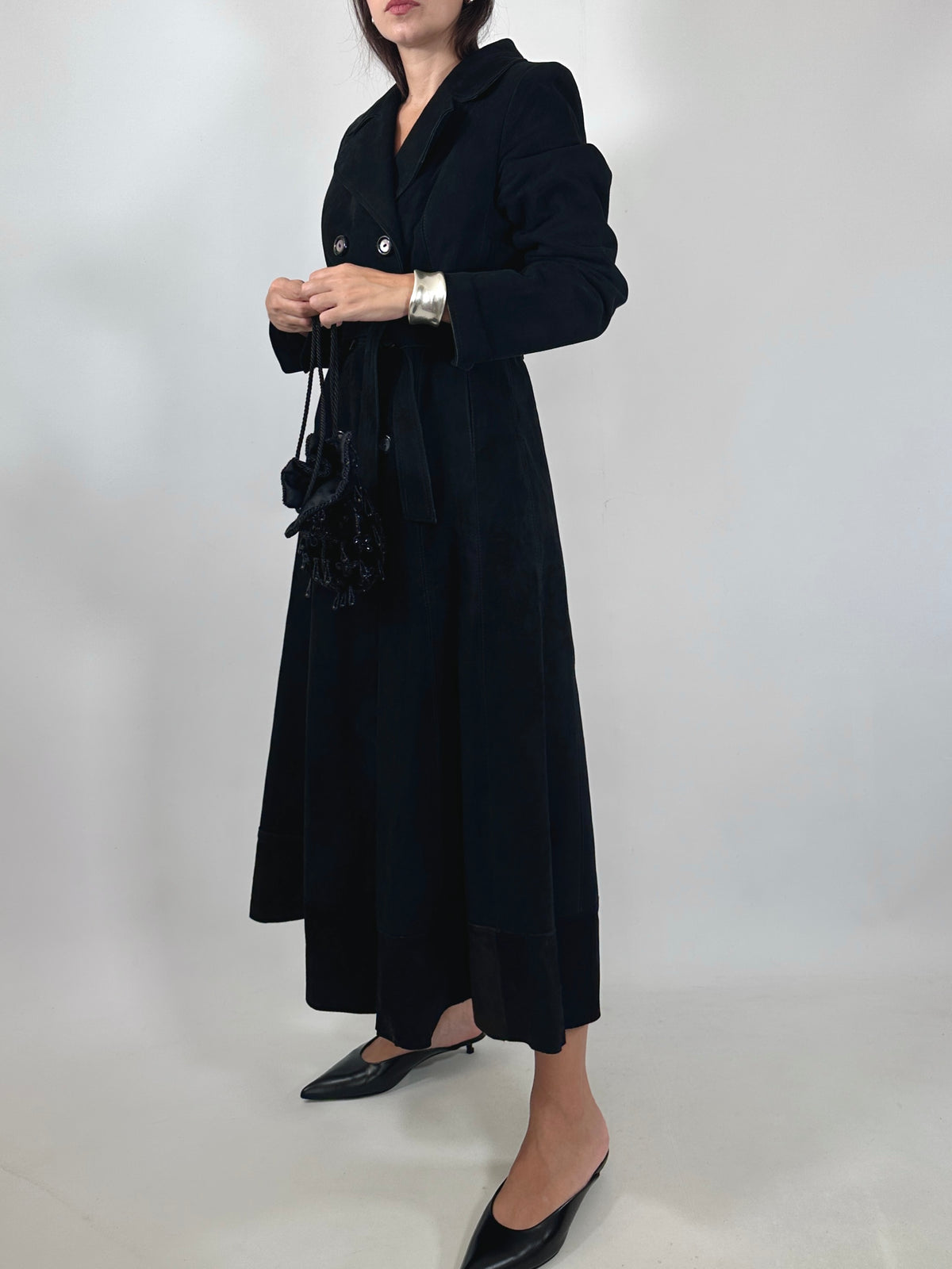 Suede Leather Belted Trench Coat