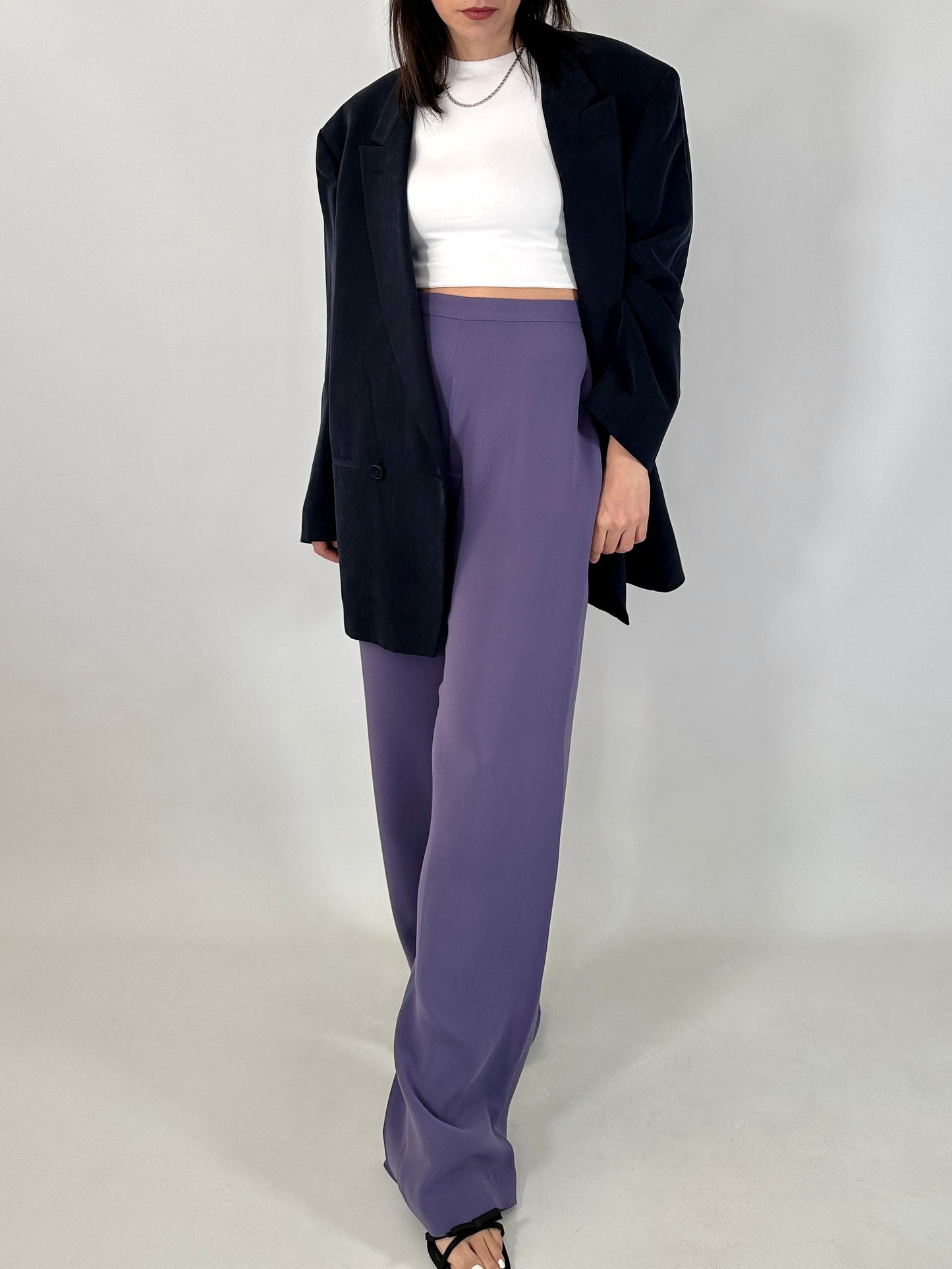 Wide leg pure silk trousers