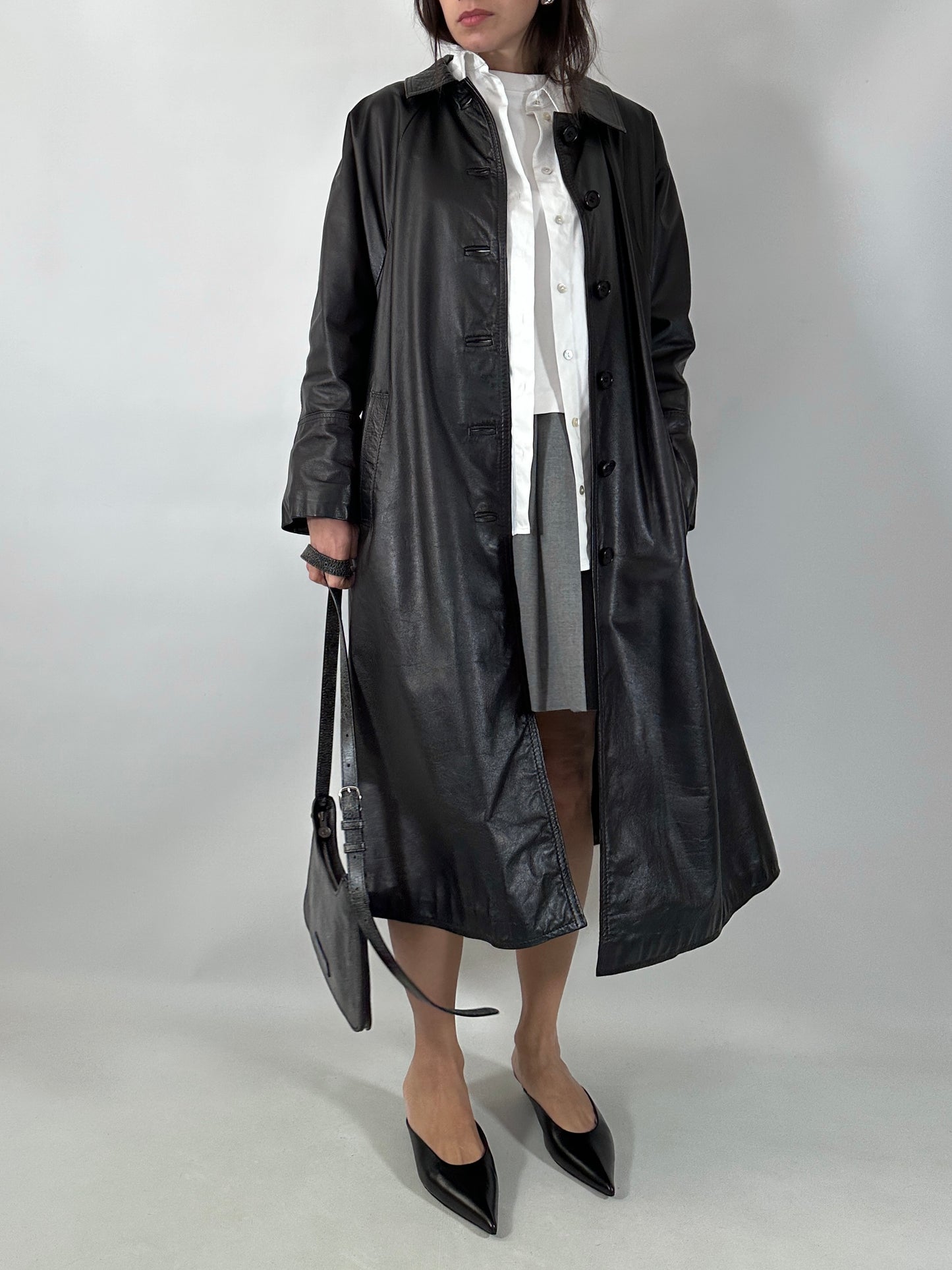 Classic black coat in genuine leather