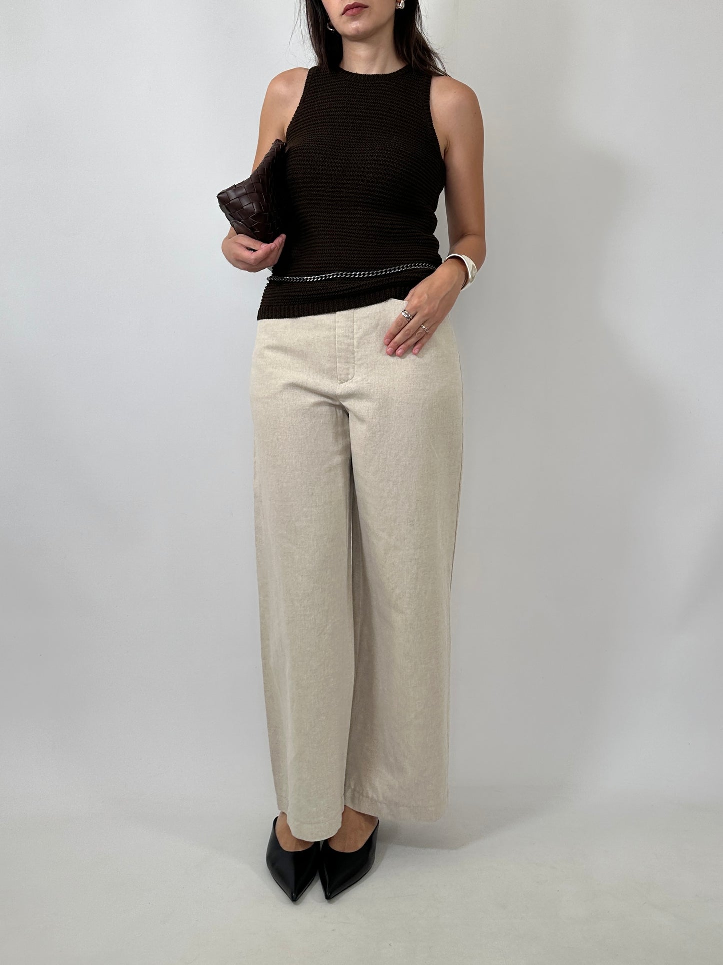 Linen Blend Wide Leg Trousers