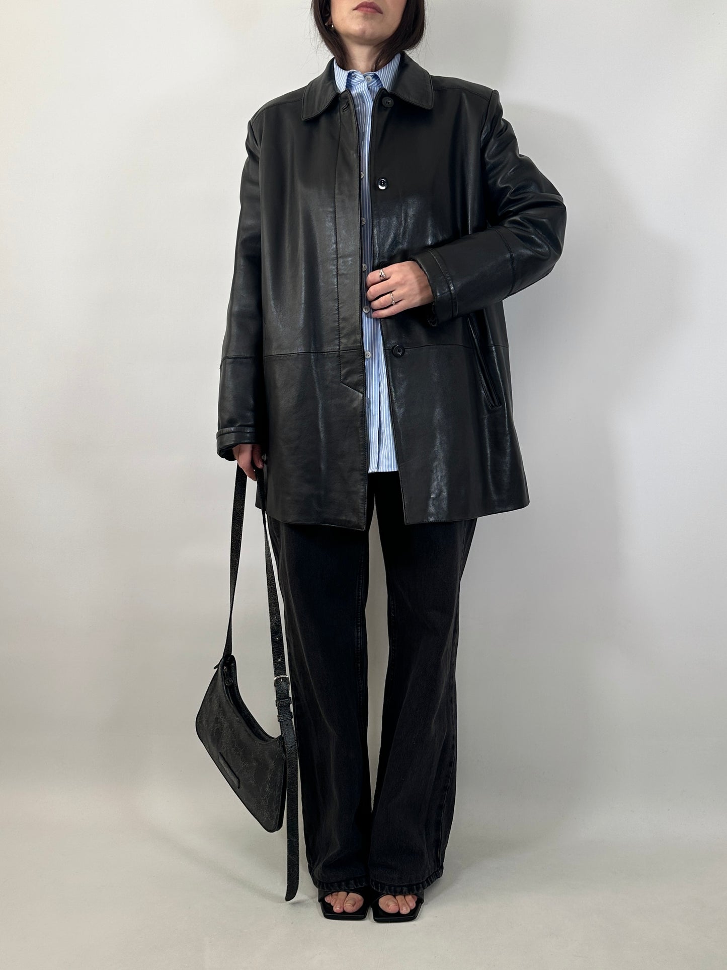 Minimal Black Leather Coat