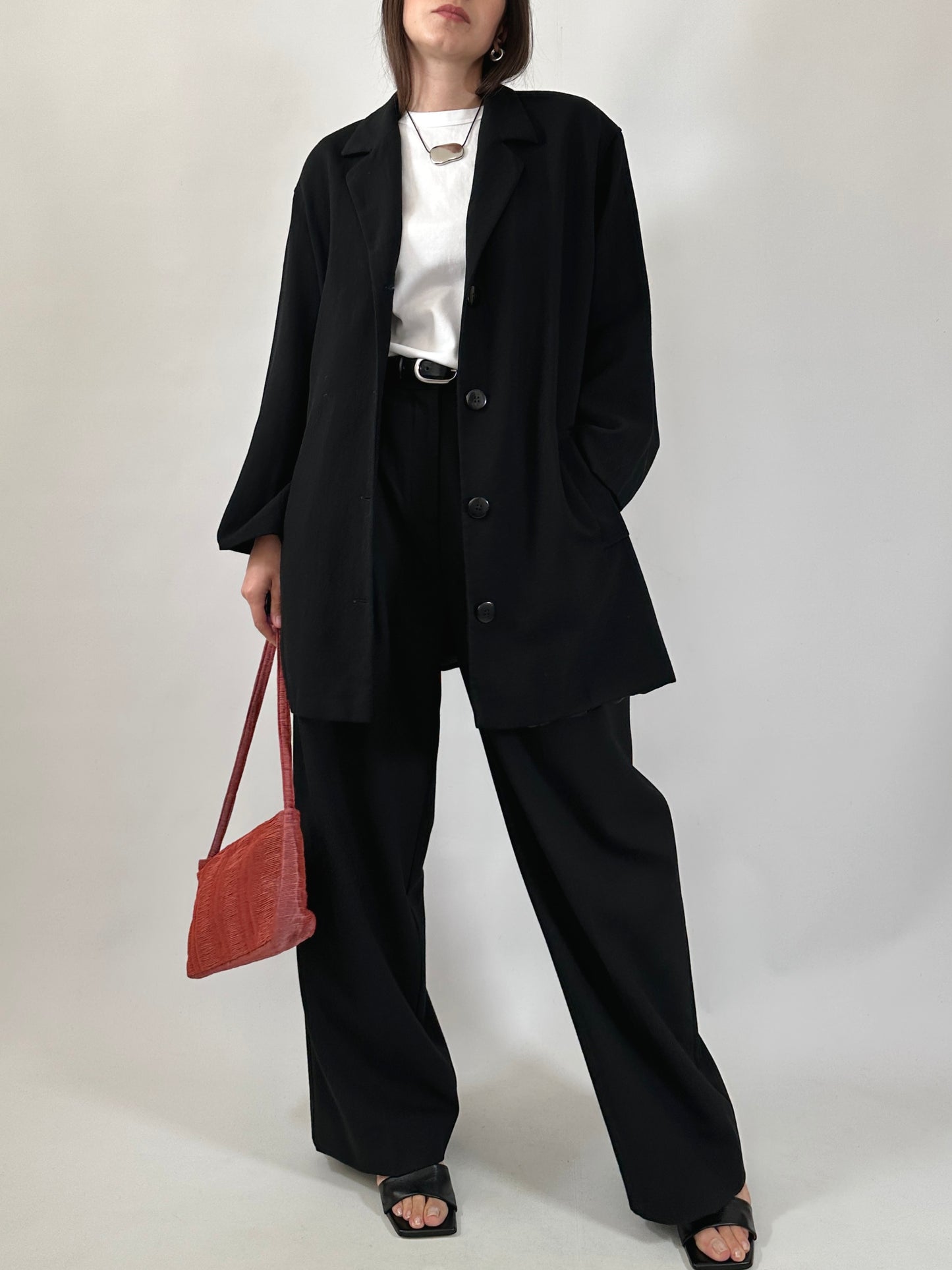 Vintage Relaxed Wool Blazer with Back Belt