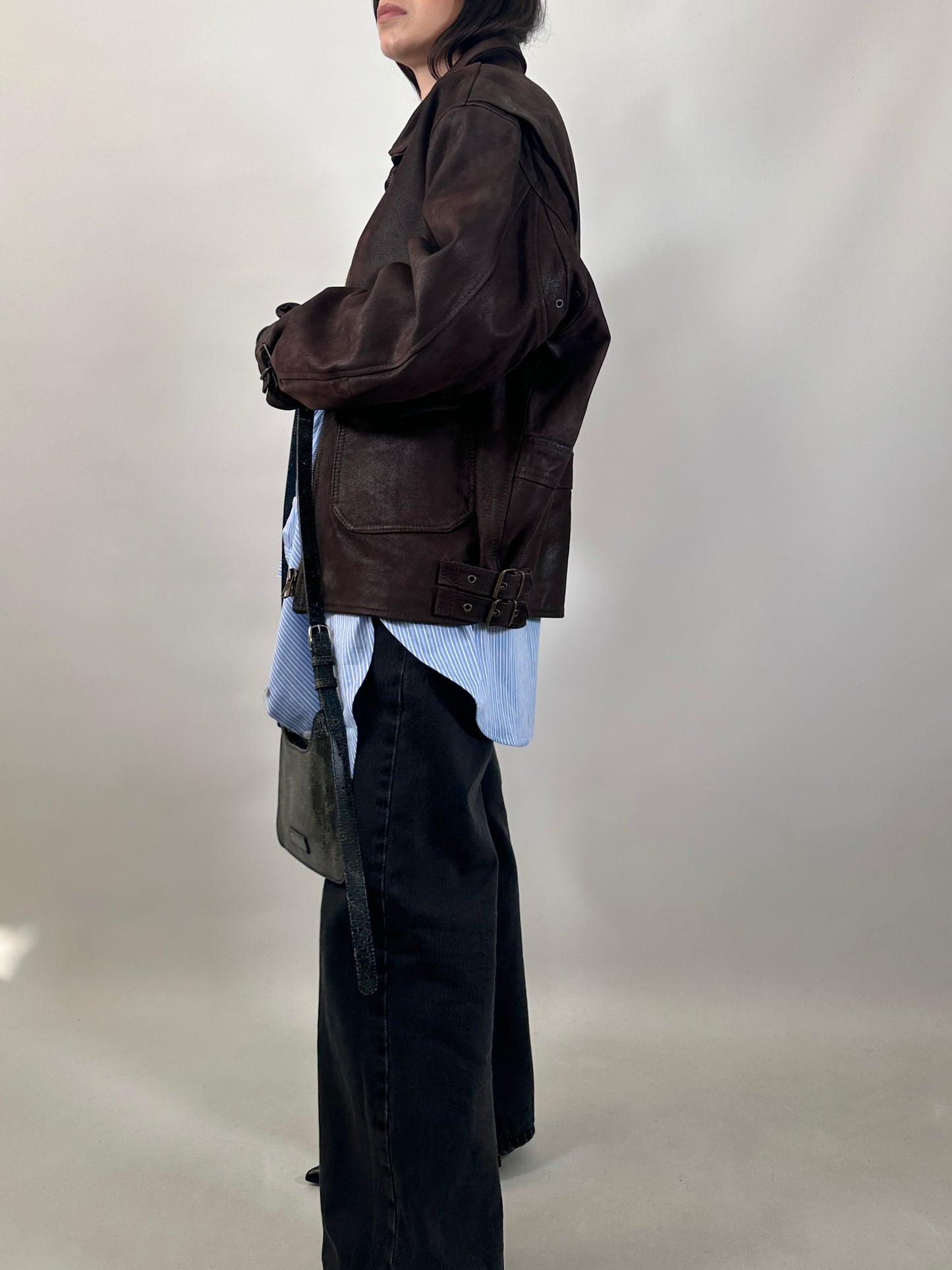 Oversized Leather Jacket with Fleece Lining