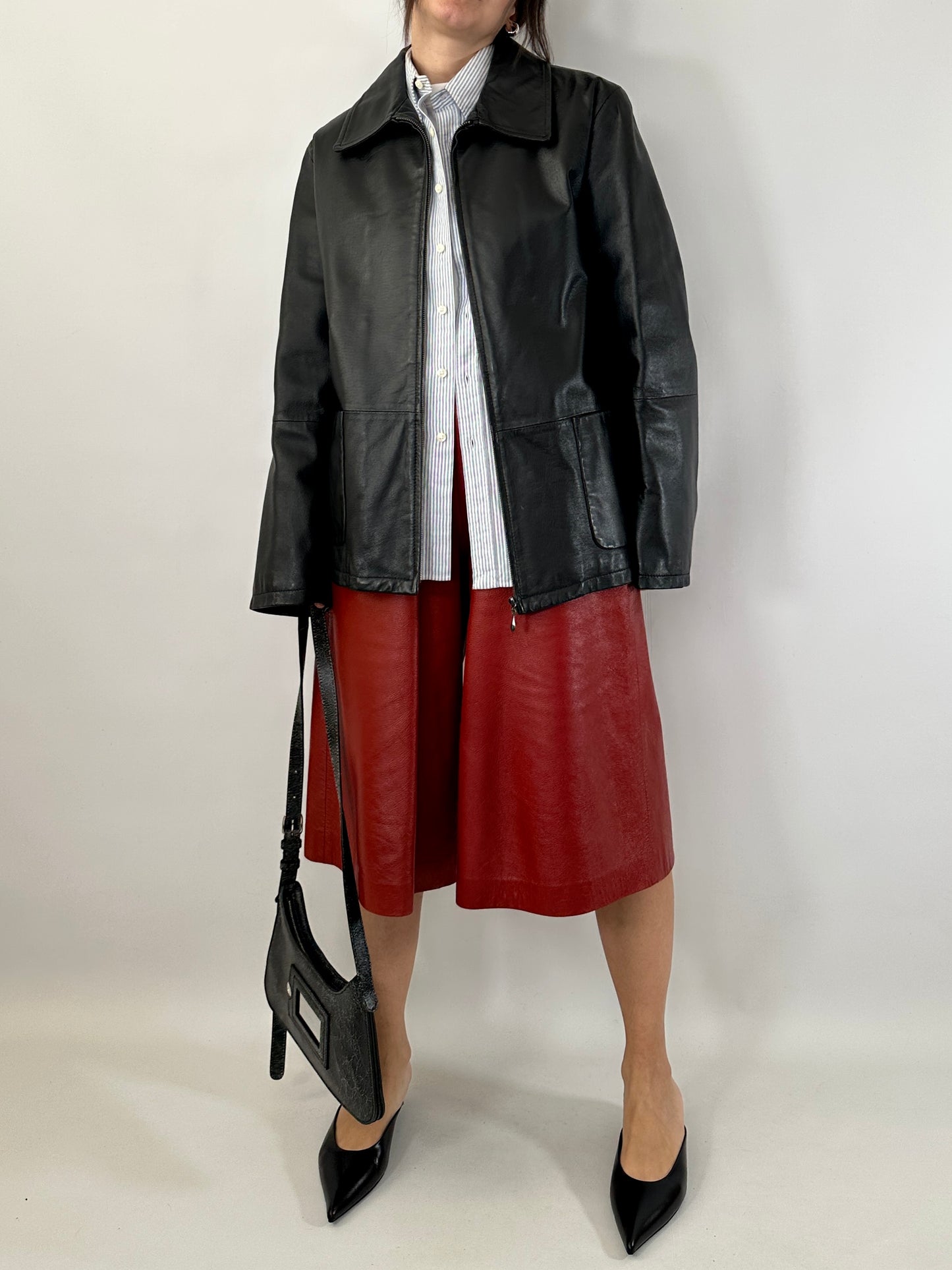 Black leather zip-up jacket