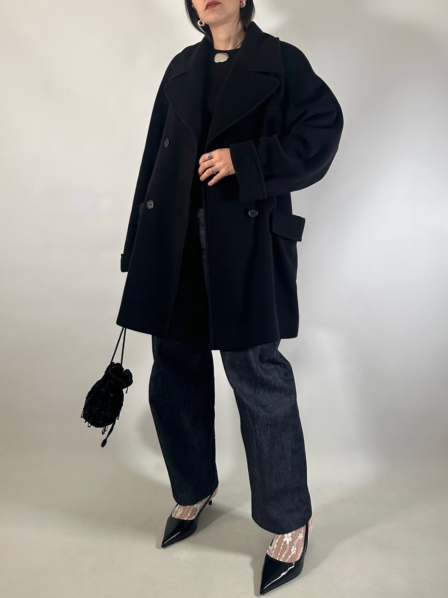 Vintage Black Cashmere Blend Peacoat