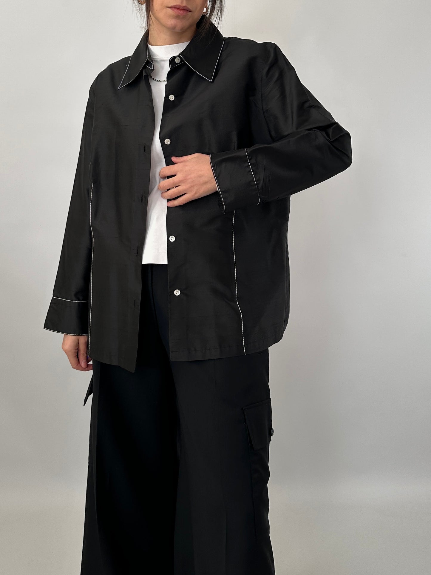 Contrast stitch silk shirt
