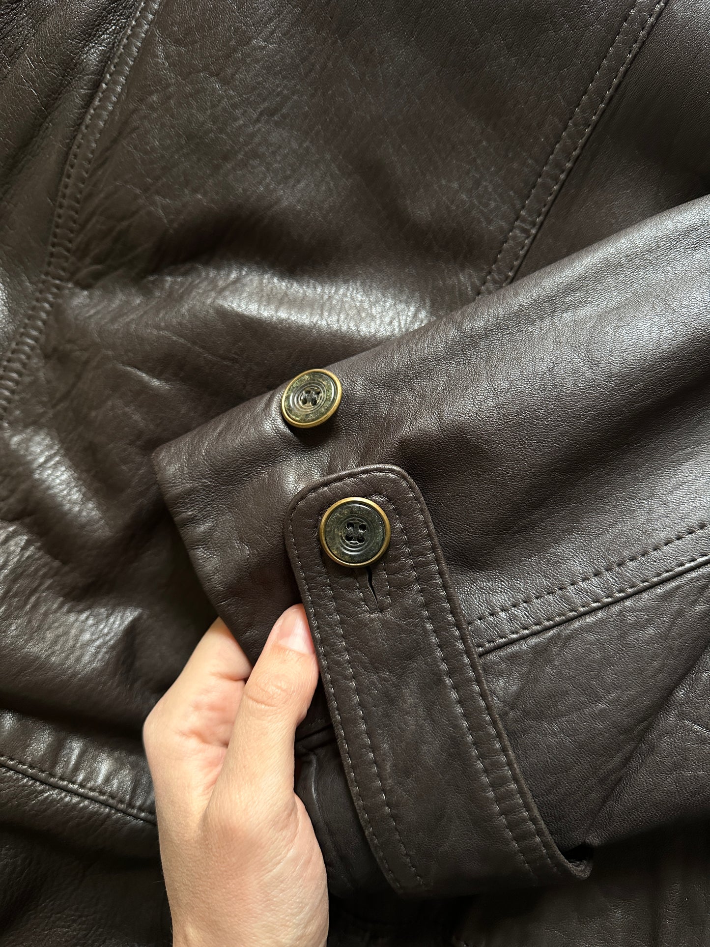 Vintage Soft Leather Funnel Neck Coat