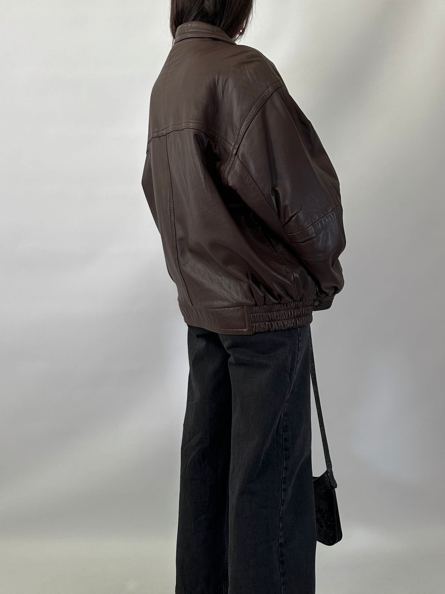 Soft leather brown bomber jacket