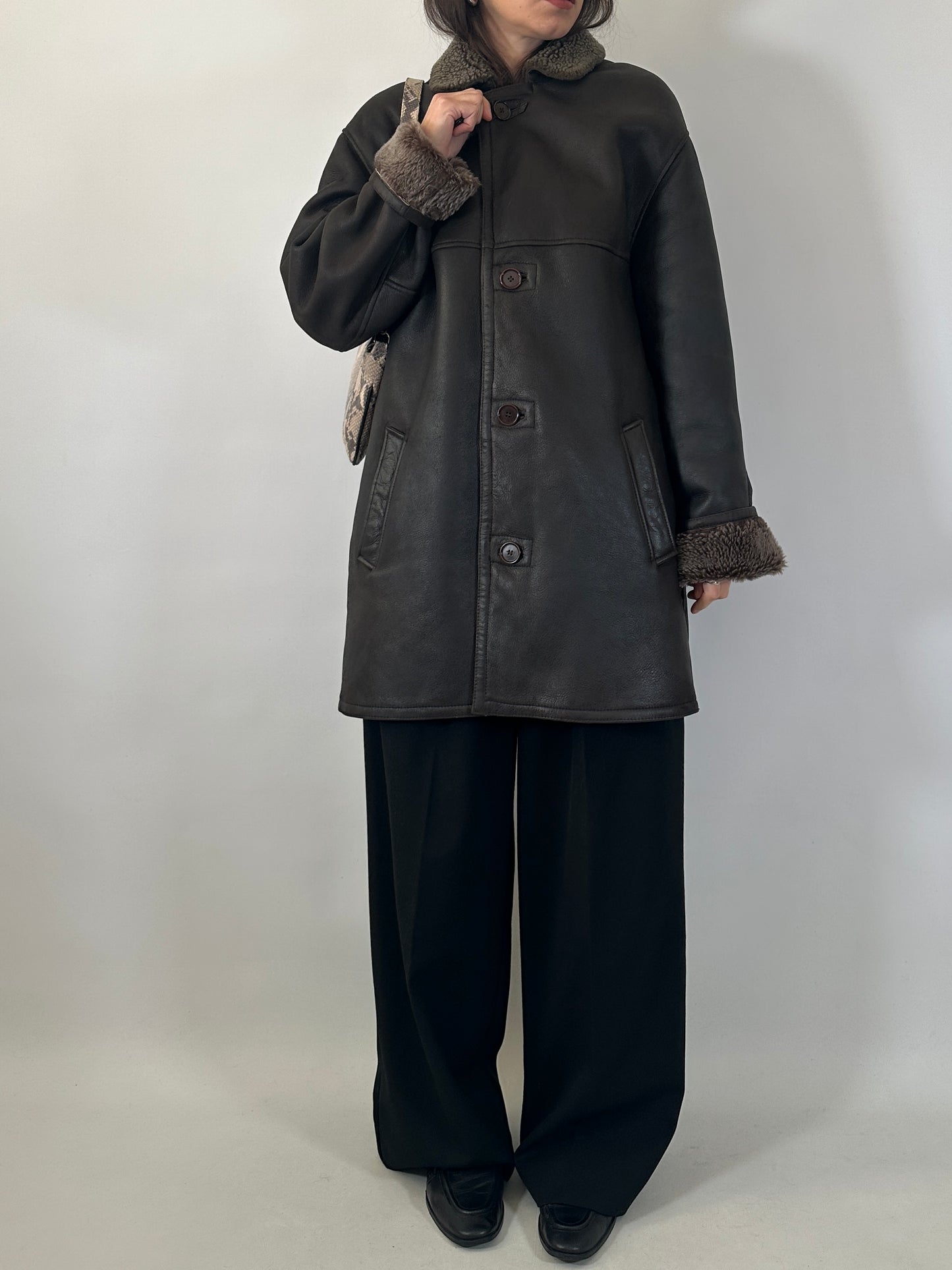 Vintage shearling coat brown and beige