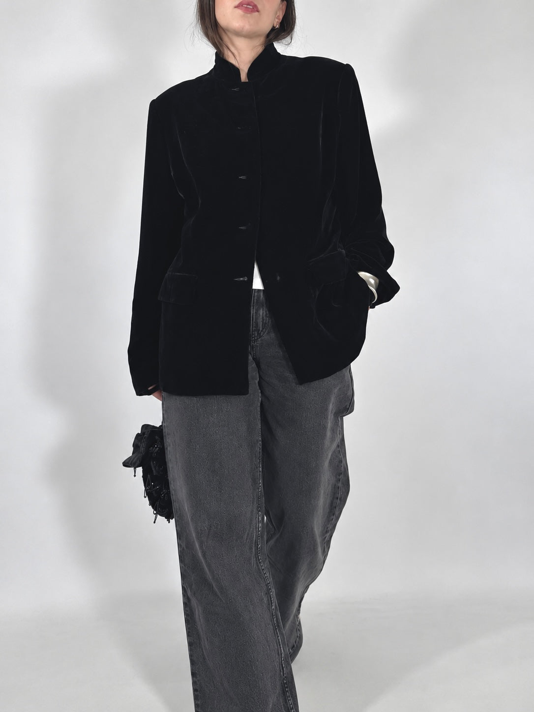Vintage Velvet High Collar Jacket