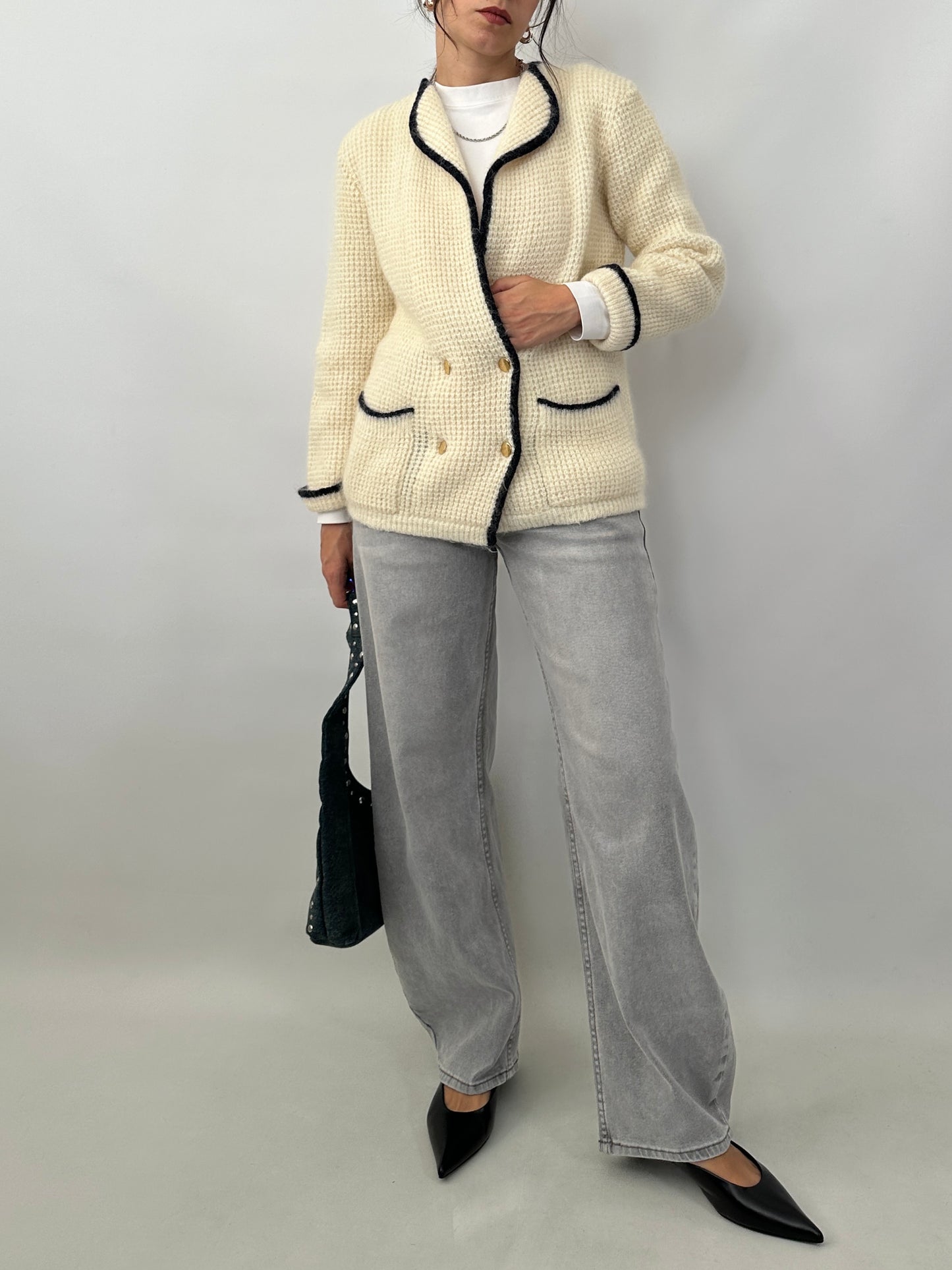 Double-breasted knitted jacket