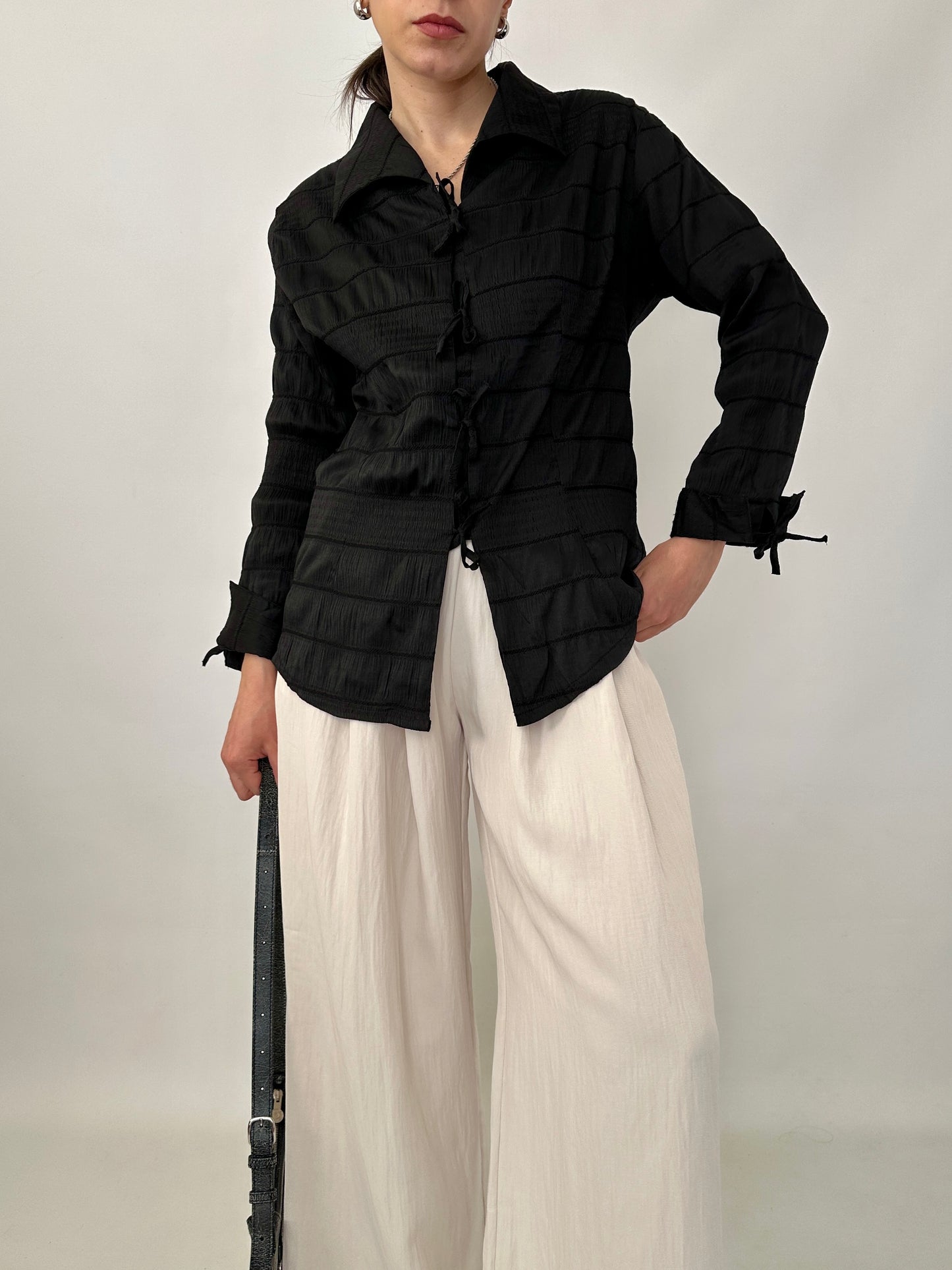 Crinkle bow detail shirt