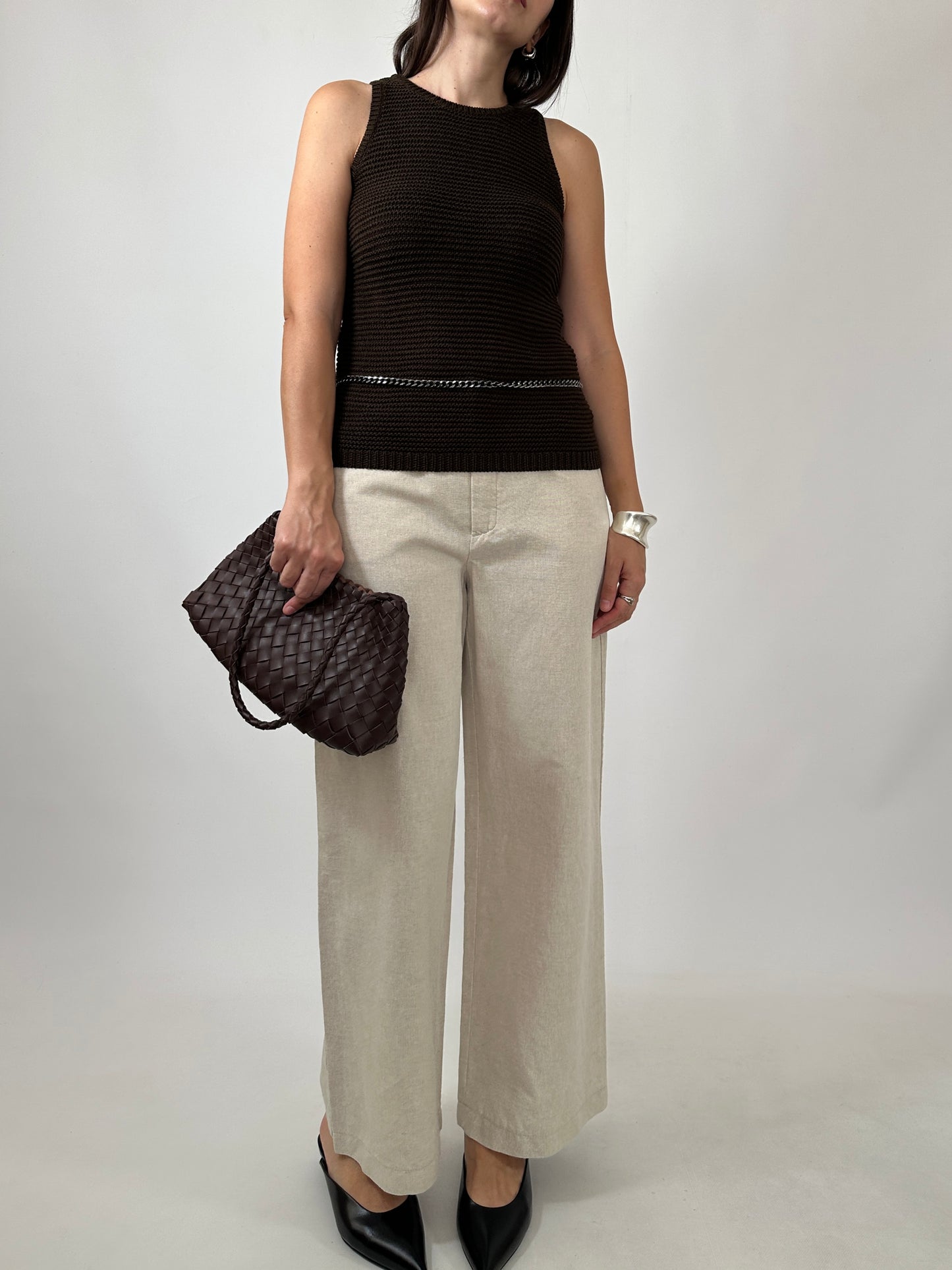 Linen Blend Wide Leg Trousers