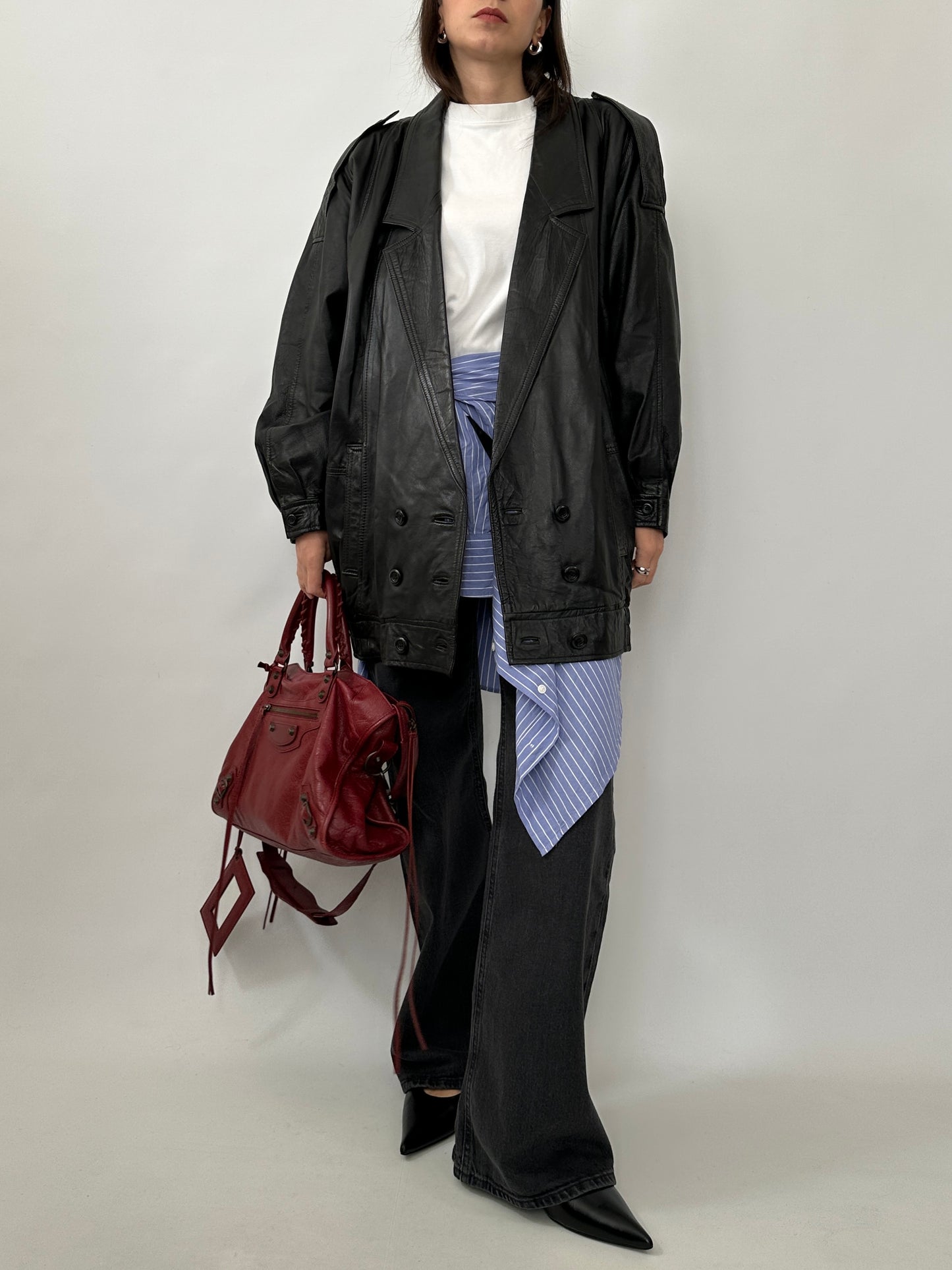 Oversized Vintage Leather Power Jacket
