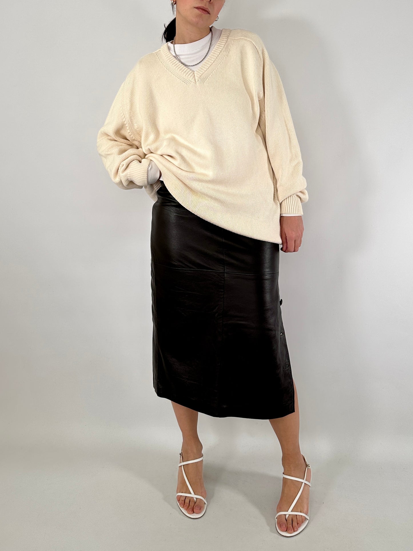 Brown soft leather pencil skirt