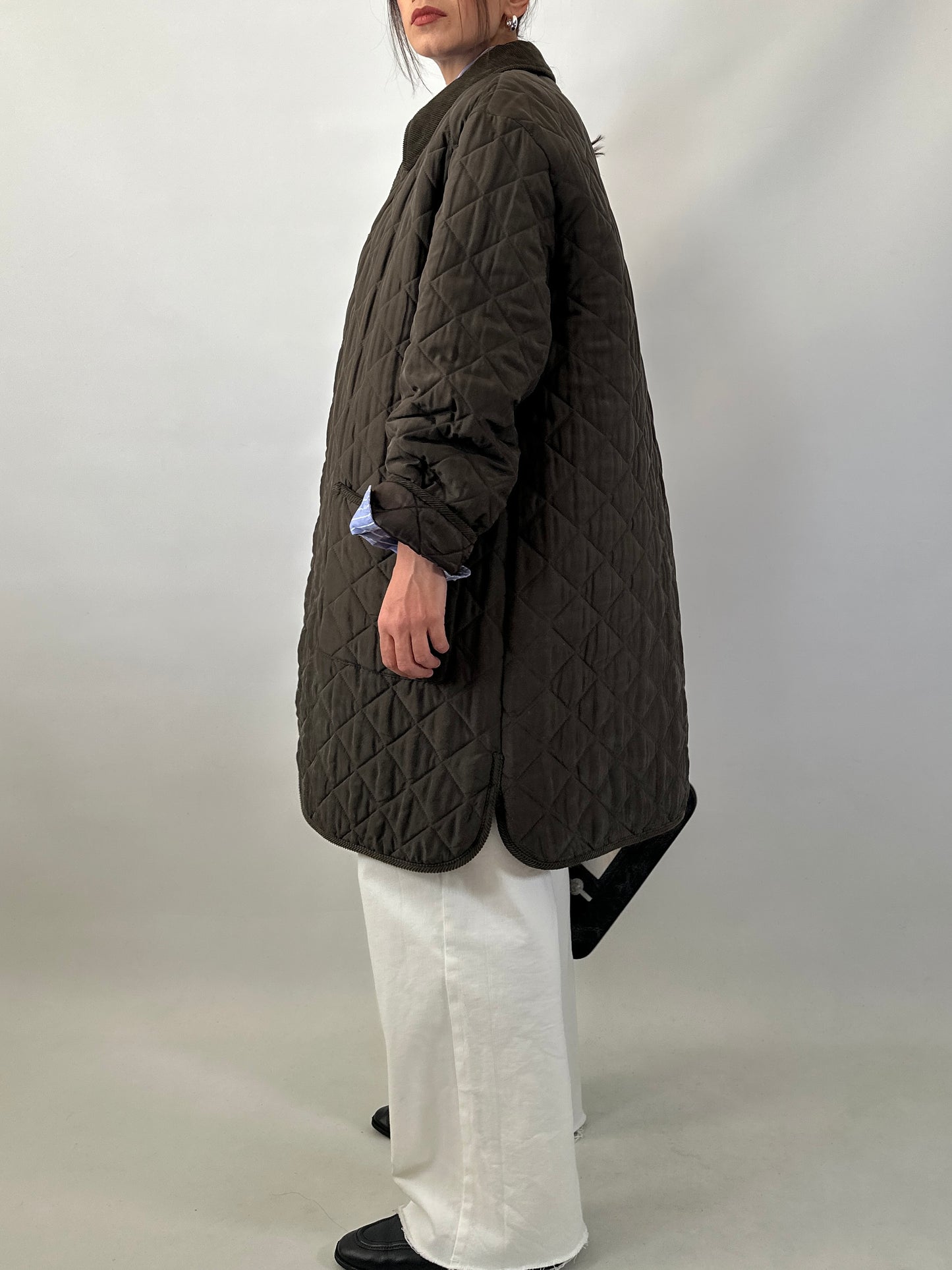 Silk long quilted jacket