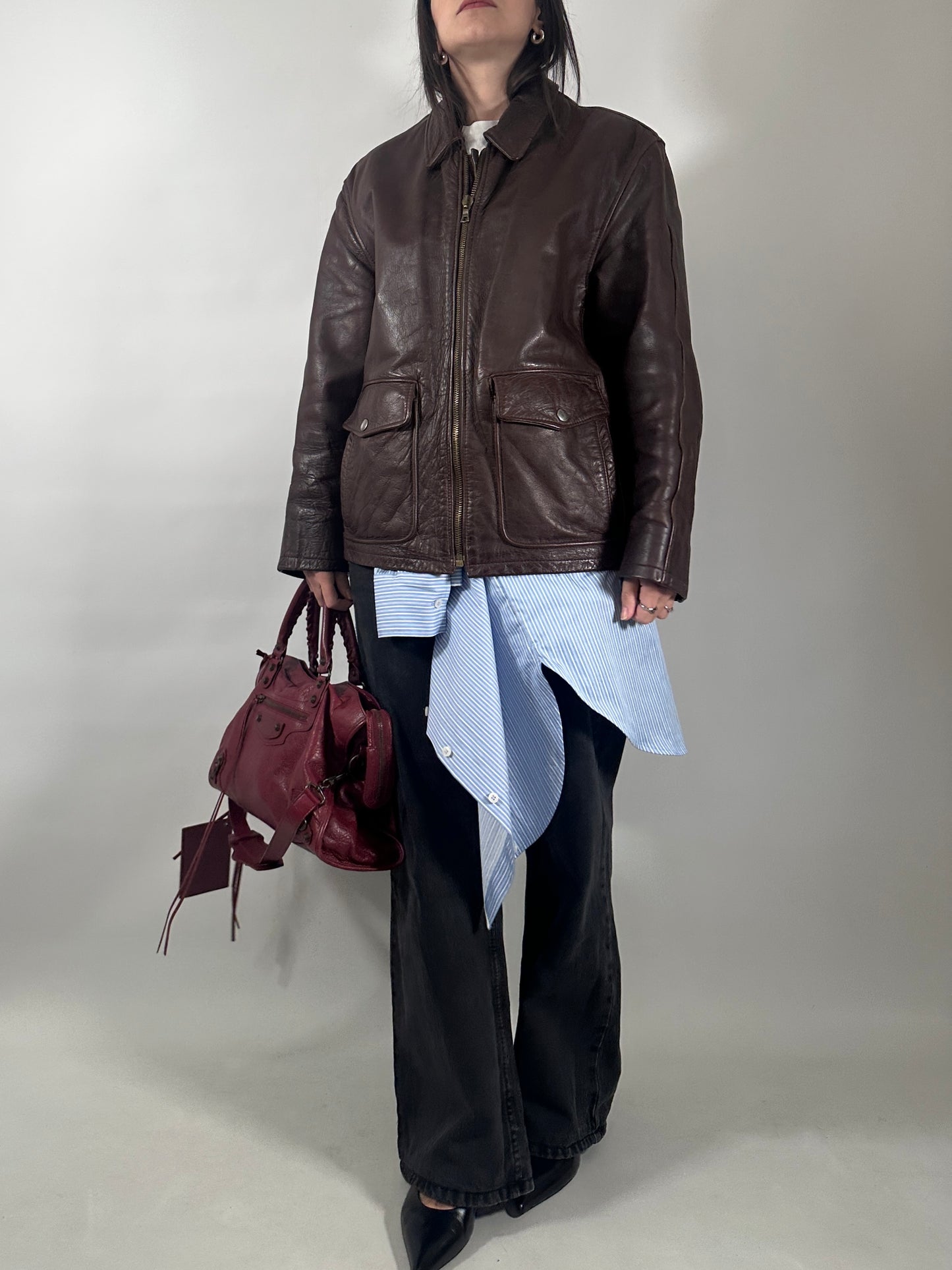 Vintage Leather Jacket with Removable Vest