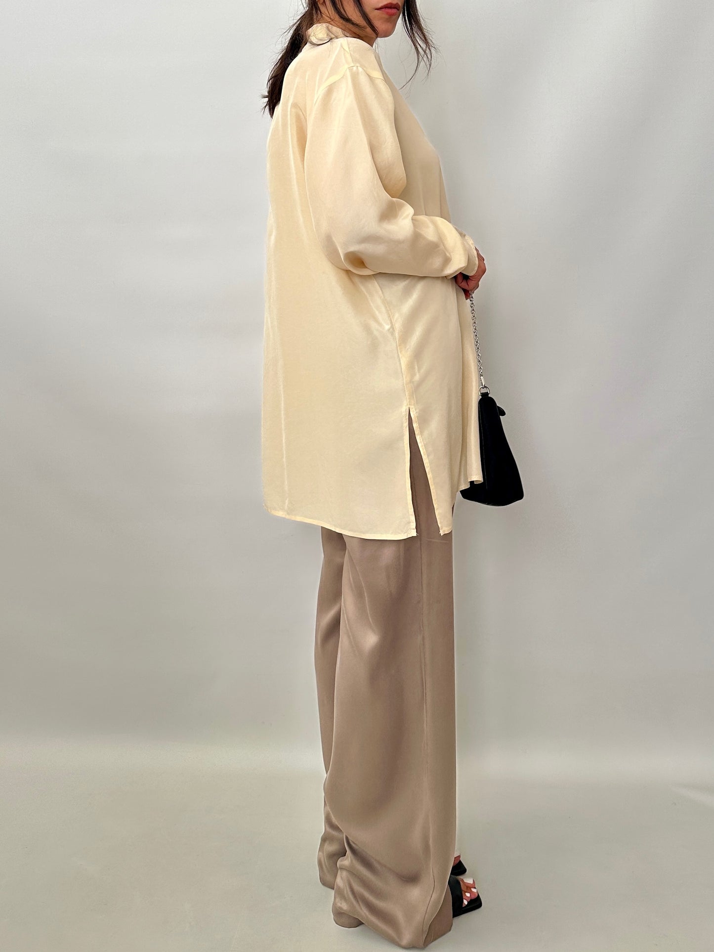 Pure silk pull-on trousers