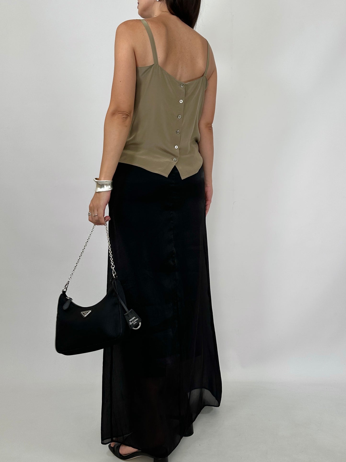 Vintage Back Button Silk Cami Top