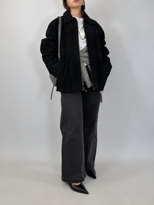 Black Suede Zip-up Jacket