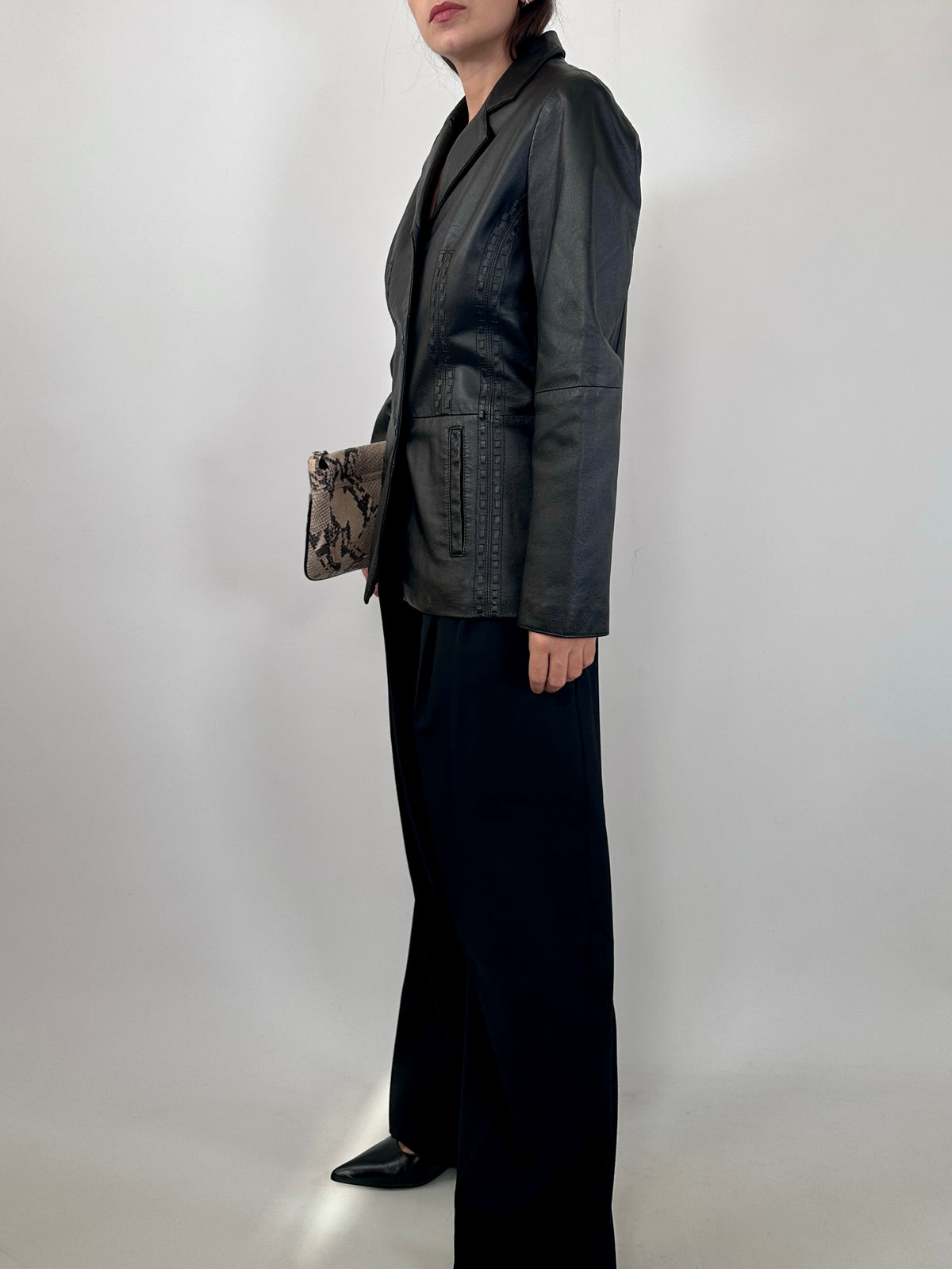 Black Leather Fitted Blazer