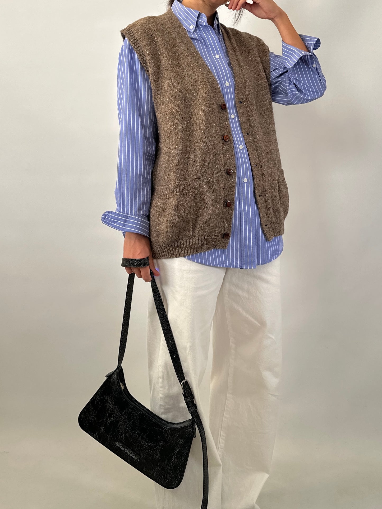 Button-front brown sweater vest