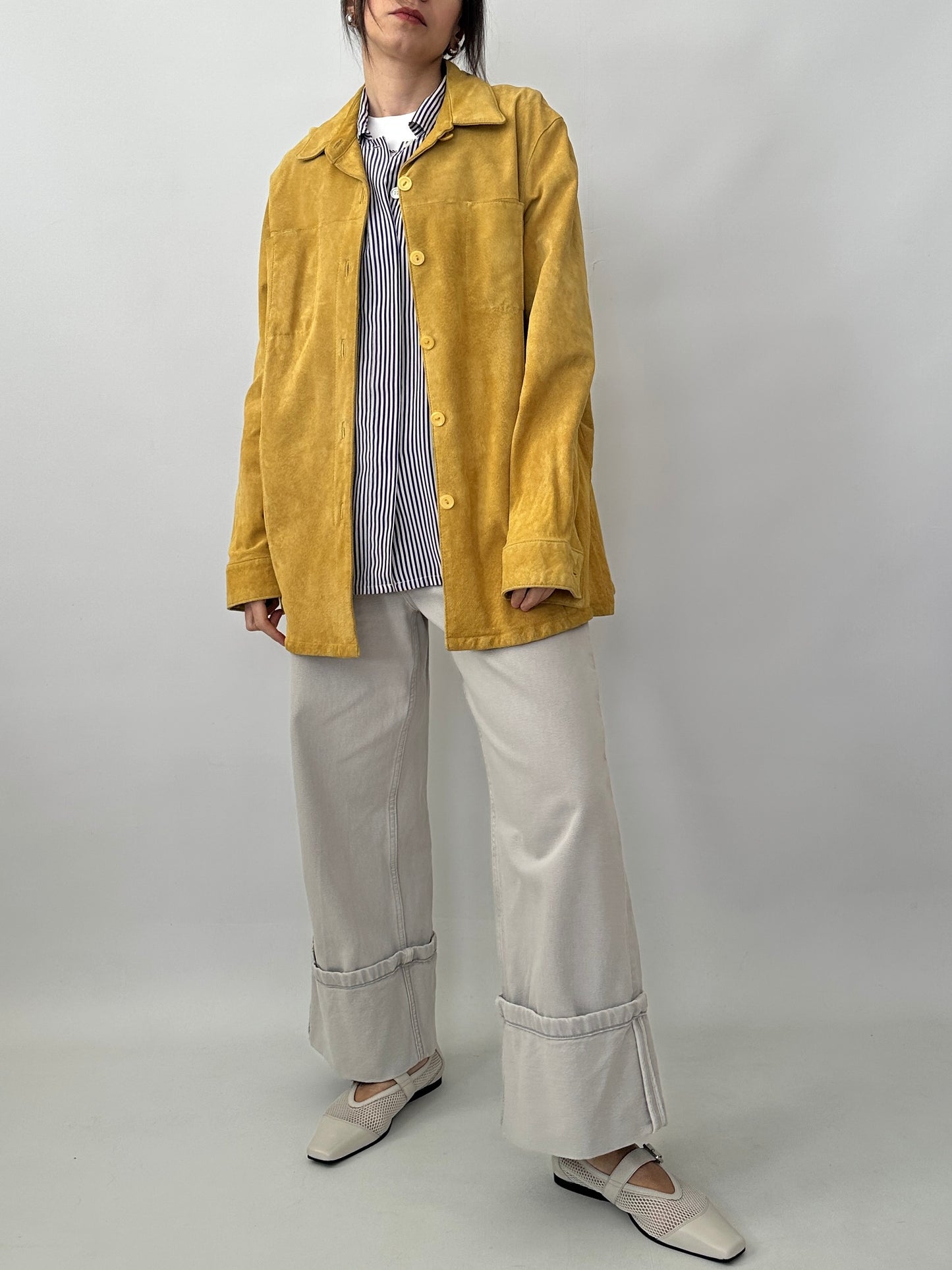 Yellow real suede overshirt
