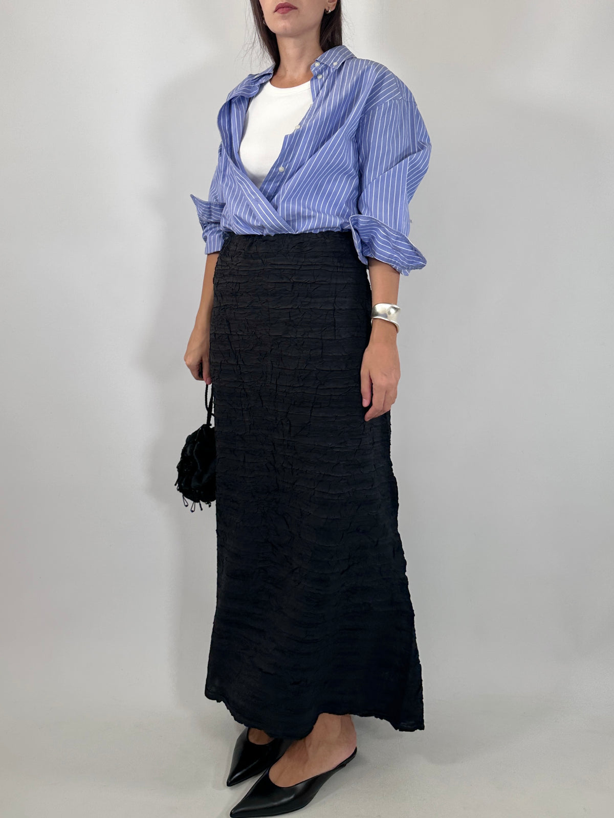 Black Crinkled Maxi Skirt
