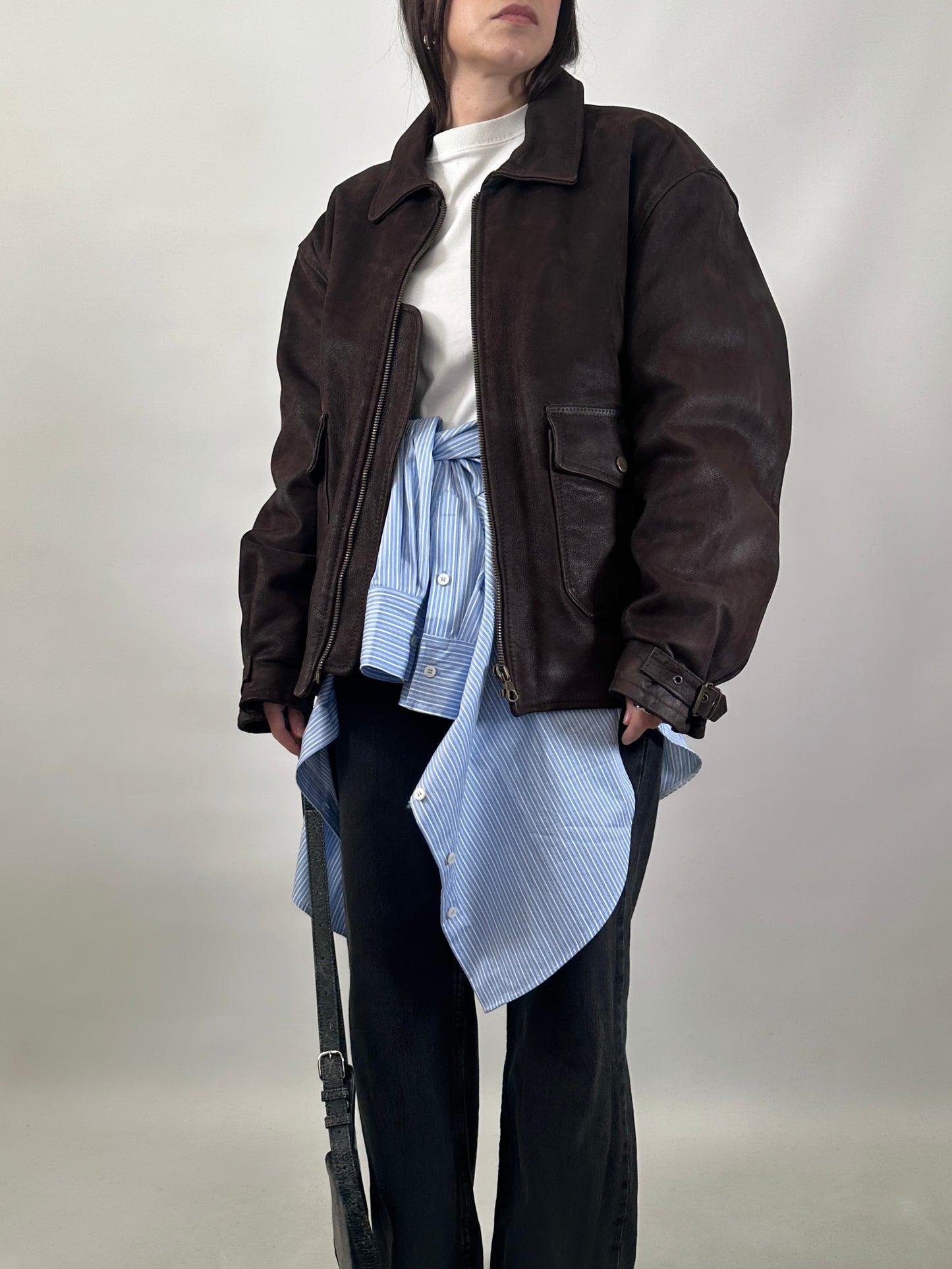 Oversized Leather Jacket with Fleece Lining