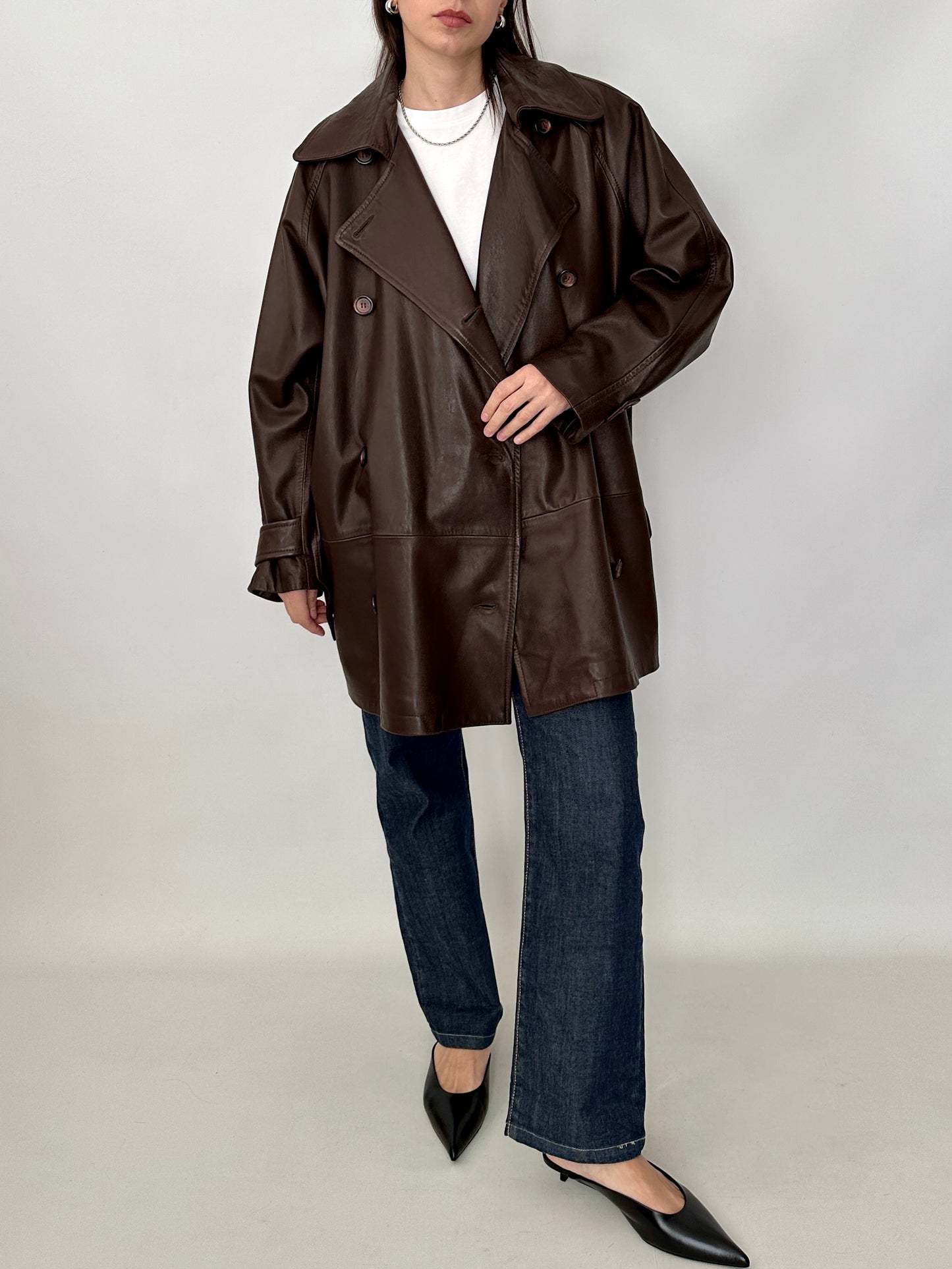 Chocolate brown soft leather caban