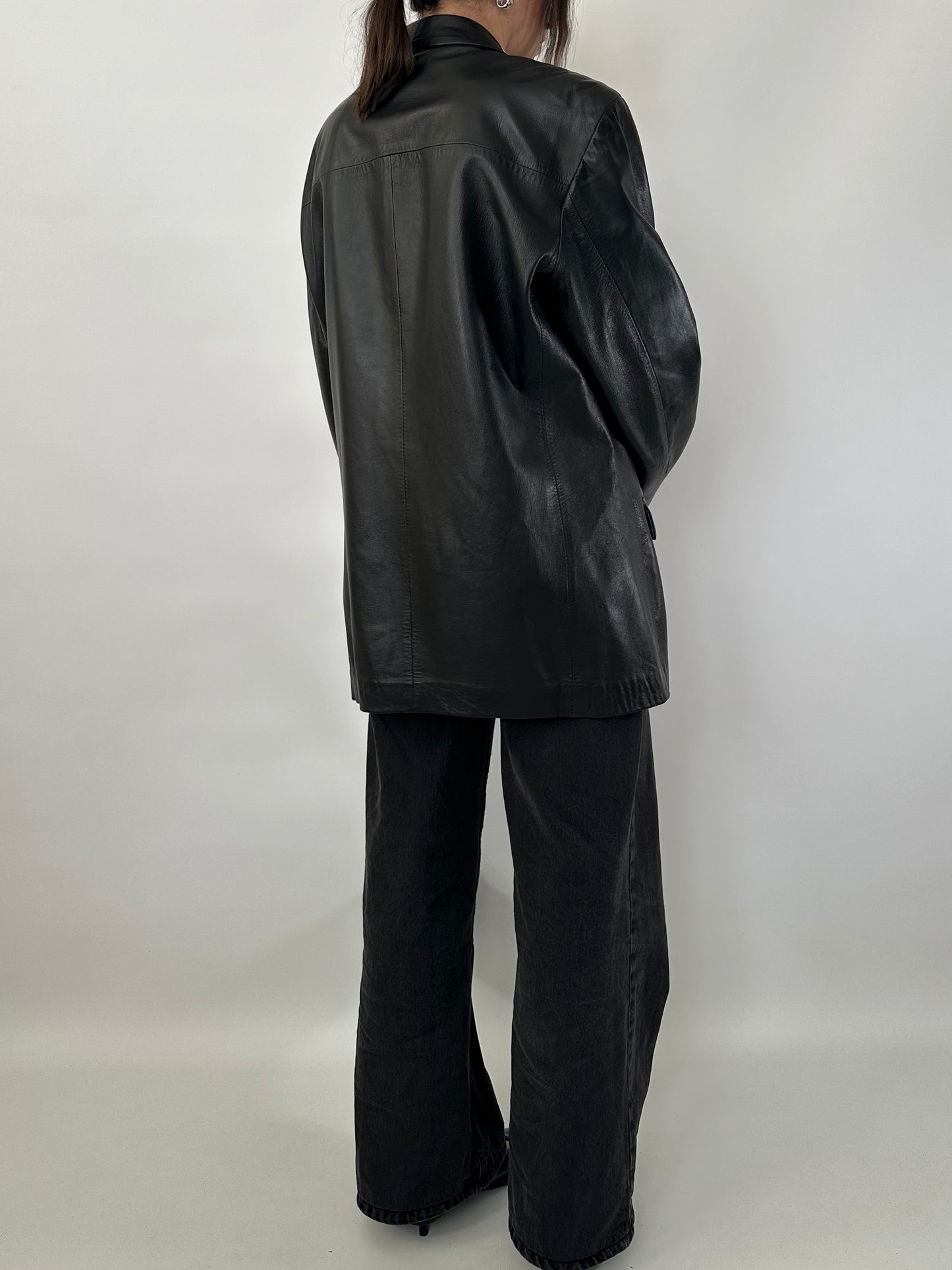 Genuine leather oversize blazer