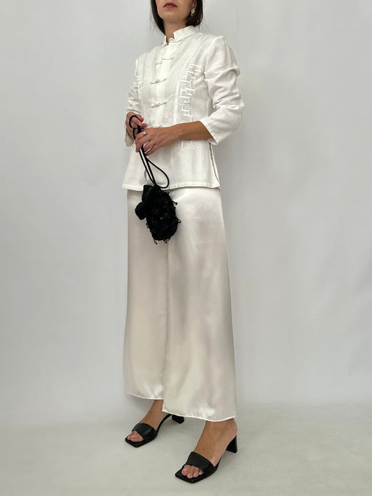 Ivory Silk Fluid Trousers