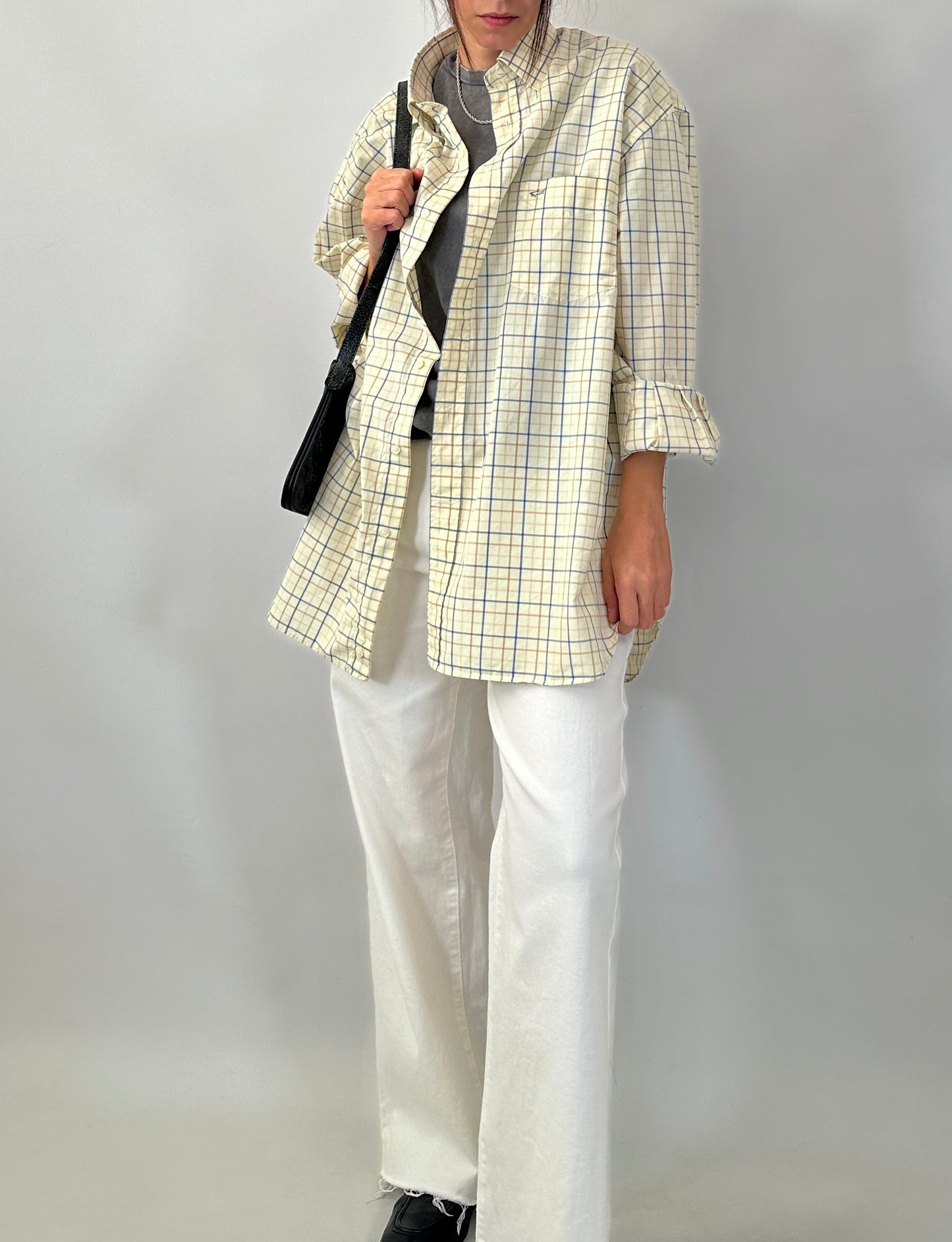 Butter yellow casual checked shirt