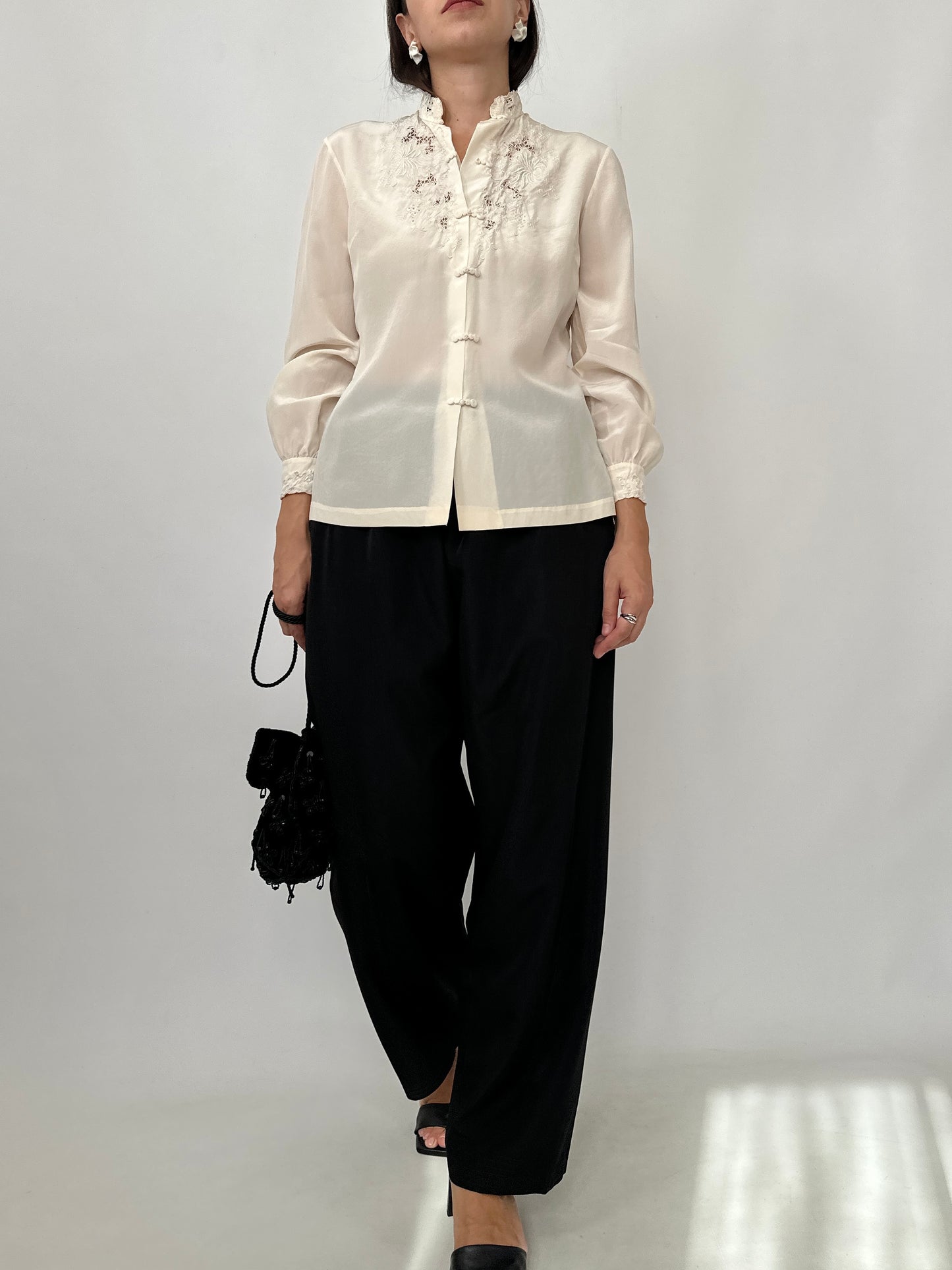 Hand-Embroidered Vintage Silk Blouse
