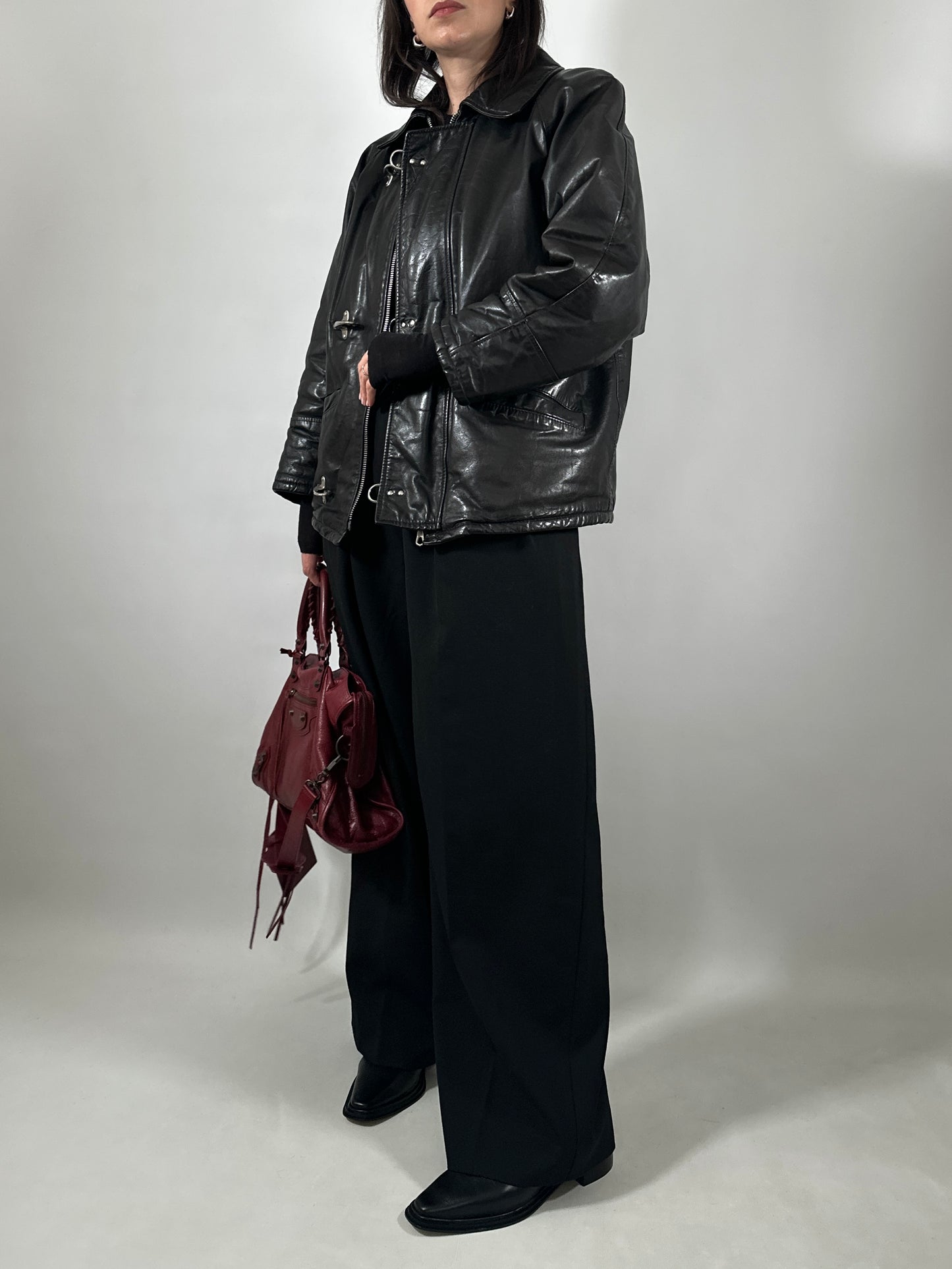Hook Closure Leather Jacket