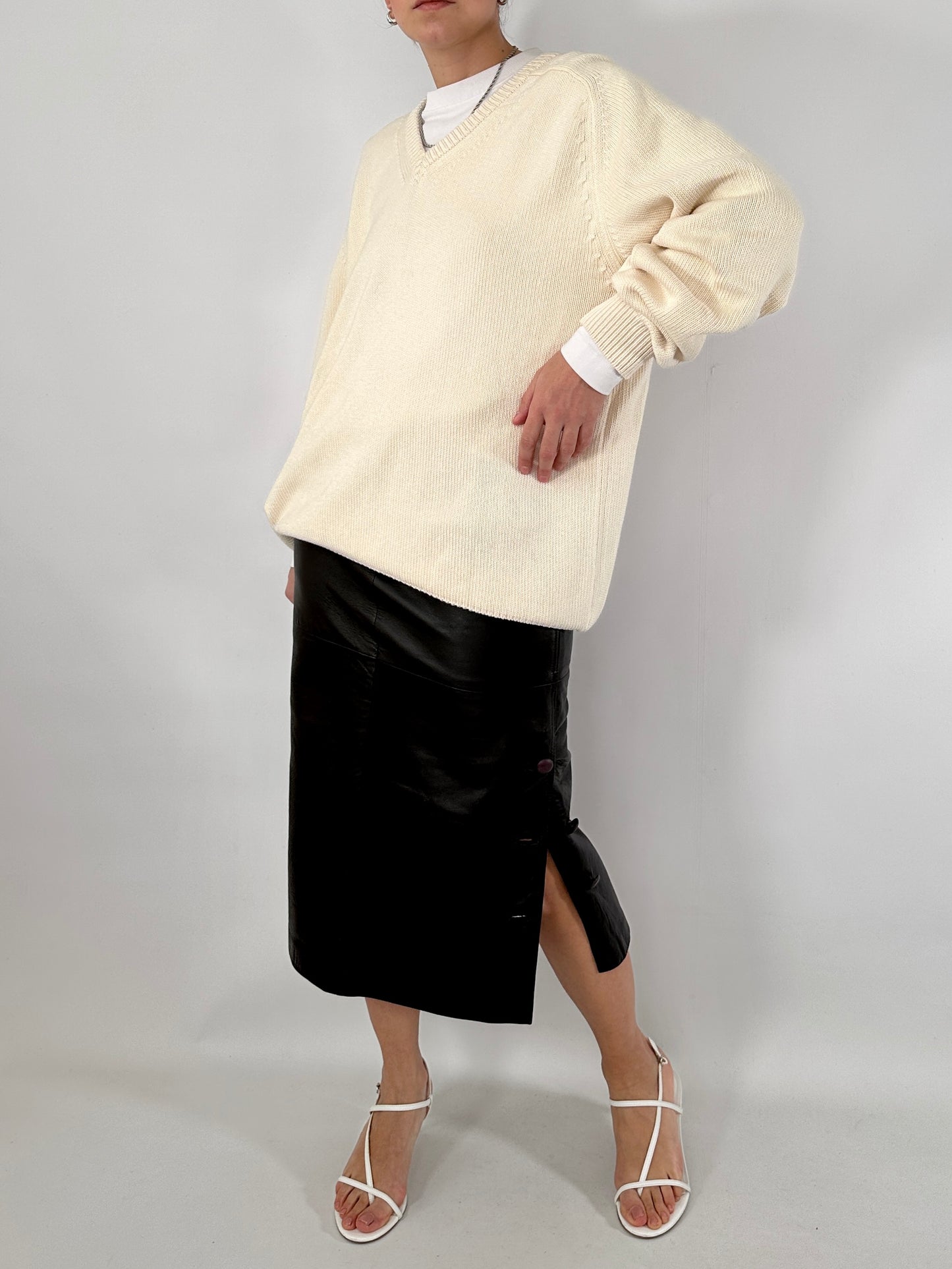 Brown soft leather pencil skirt