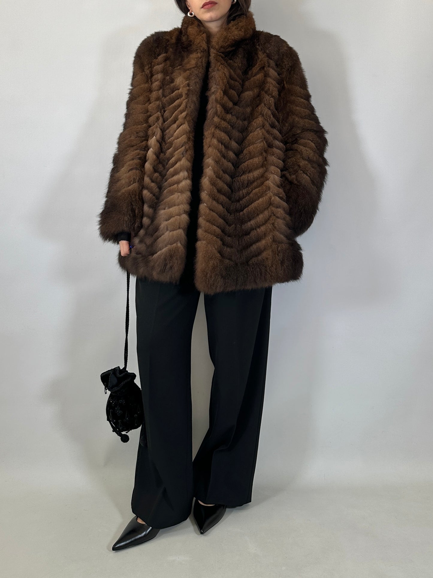 Vintage Chevron Fur Coat