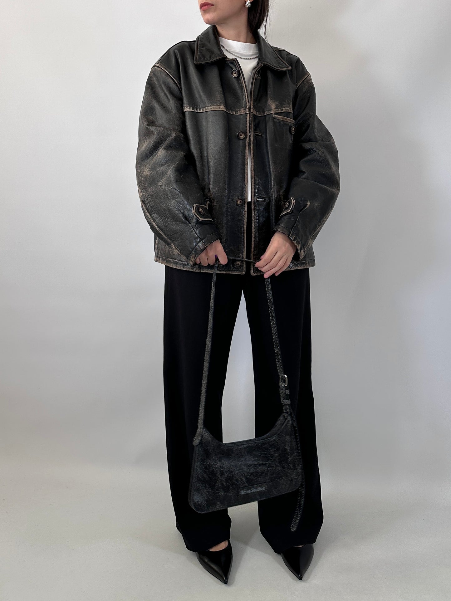 Distressed leather Harrington jacket