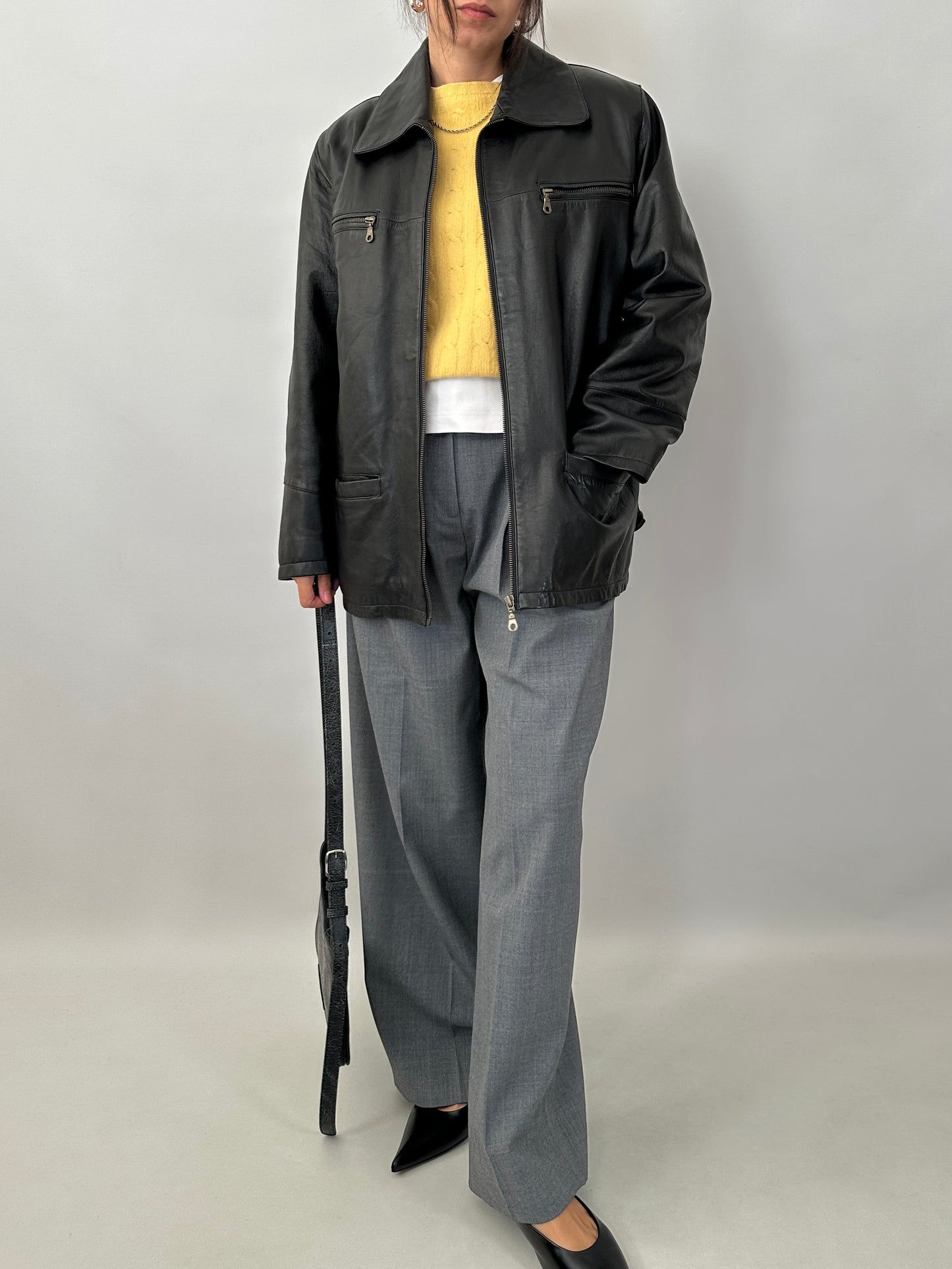 Soft leather zipped jacket