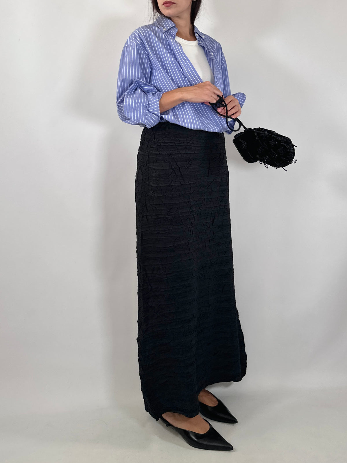 Black Crinkled Maxi Skirt