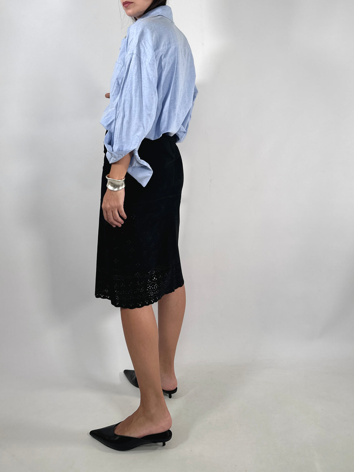 Black Suede Cut-Out Skirt
