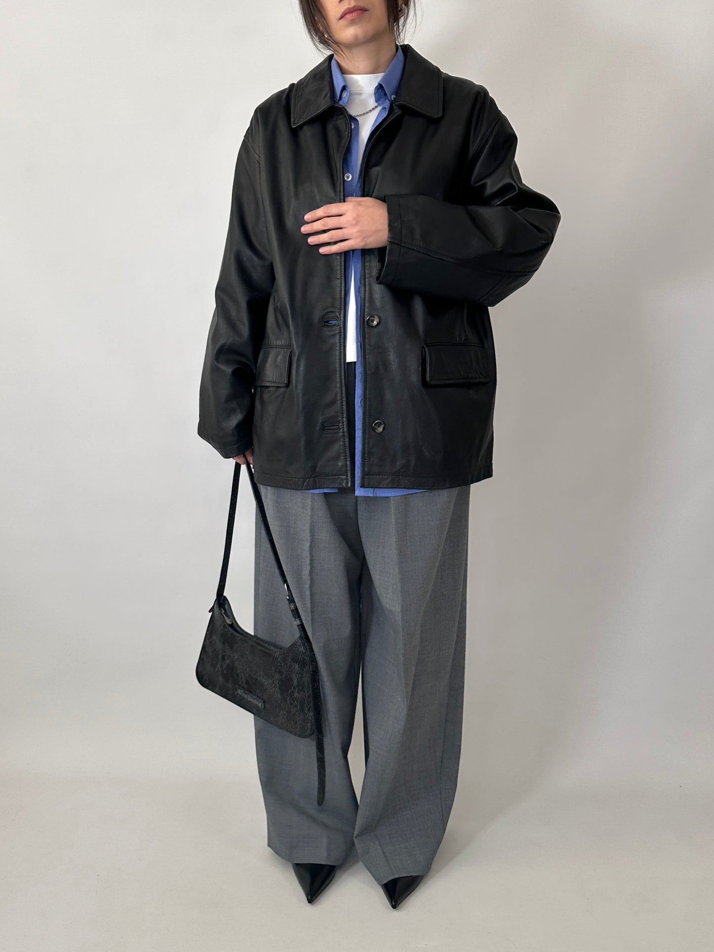 Boxy fit genuine leather jacket