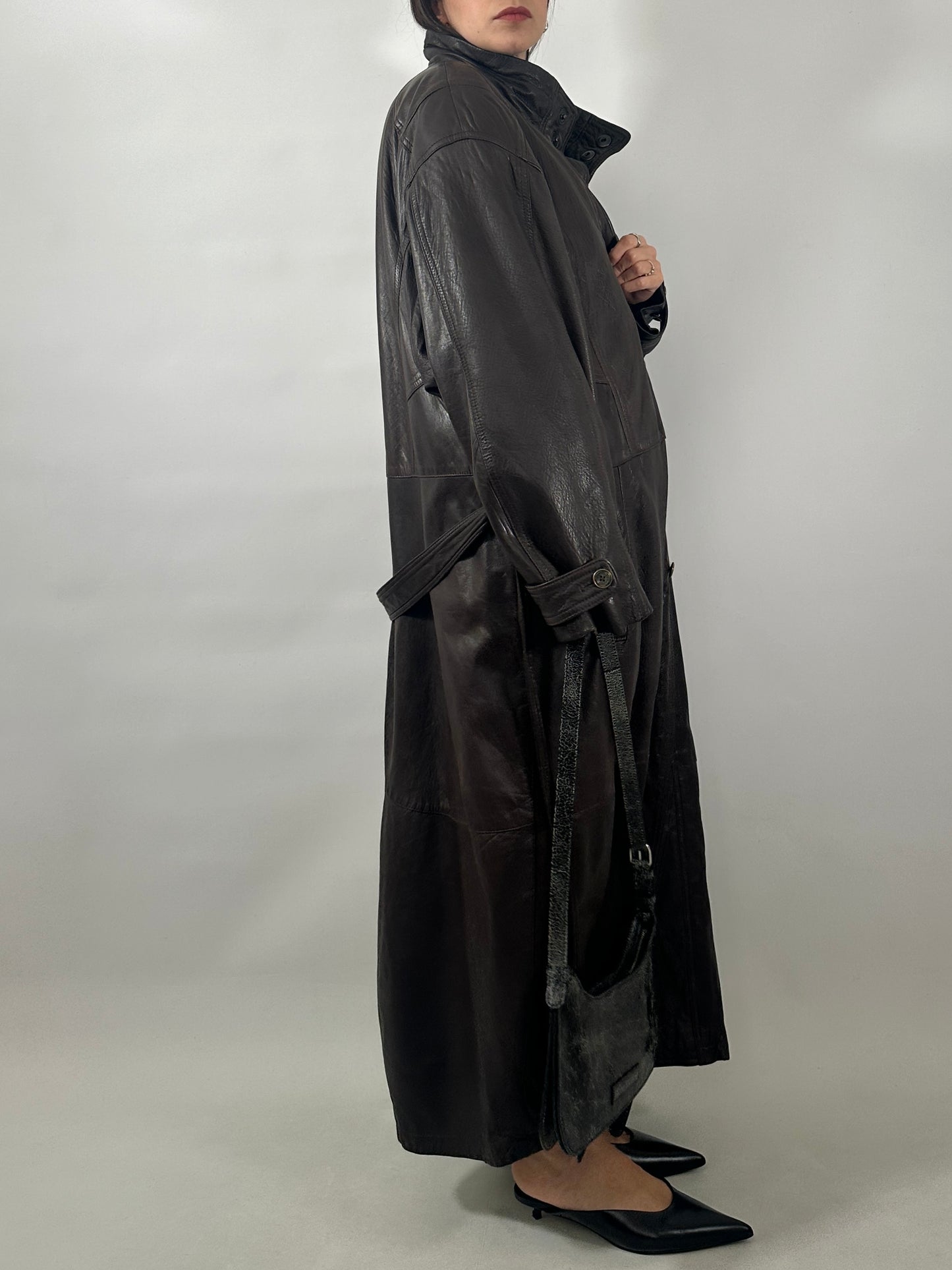 Vintage Soft Leather Funnel Neck Coat