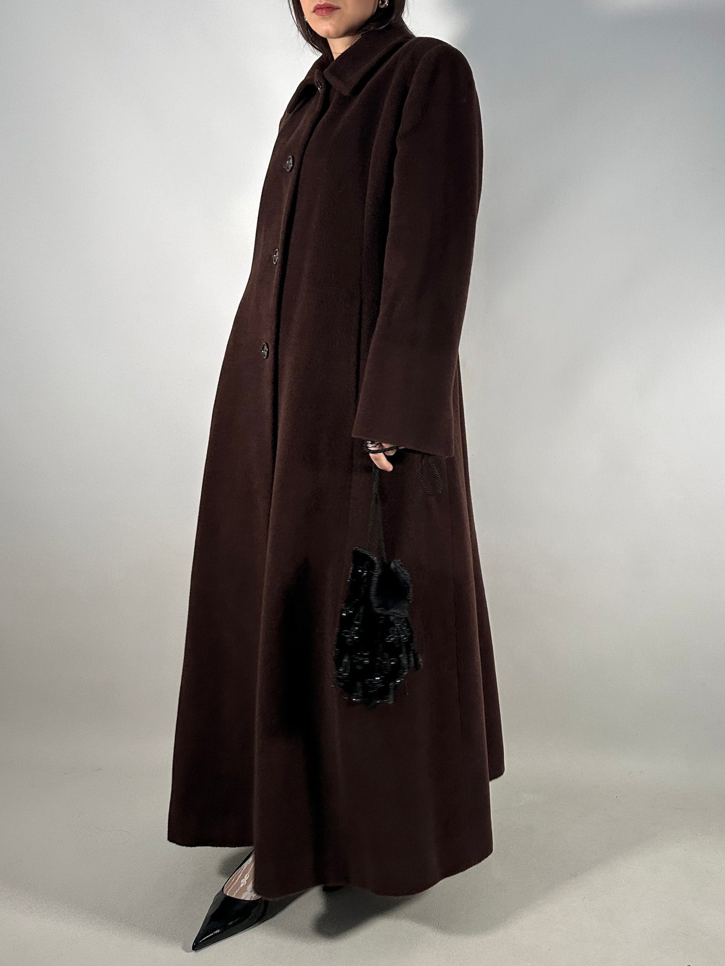 Vintage Extra Long Brown Piacenza Wool Coat