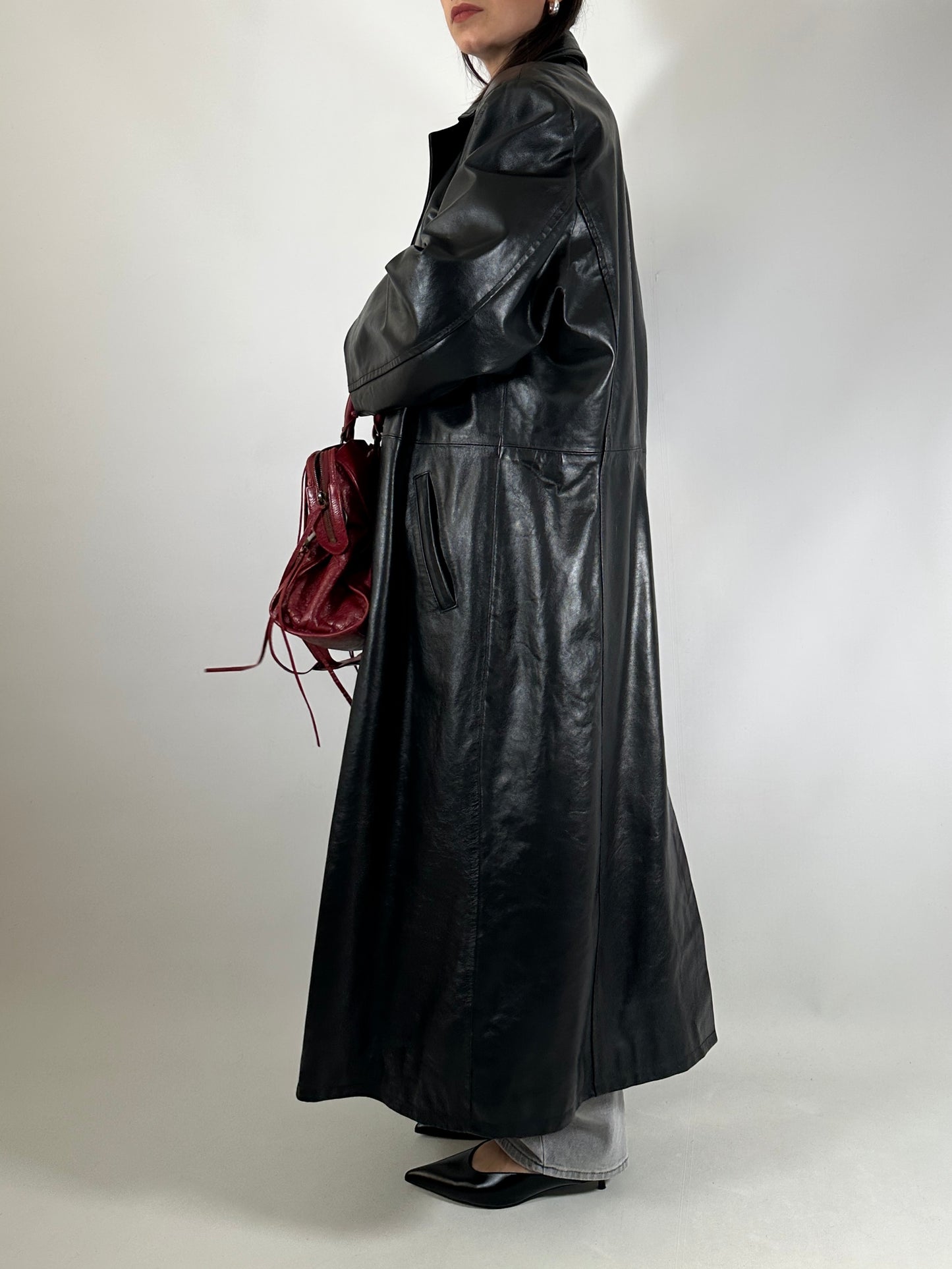 Extra long genuine leather coat