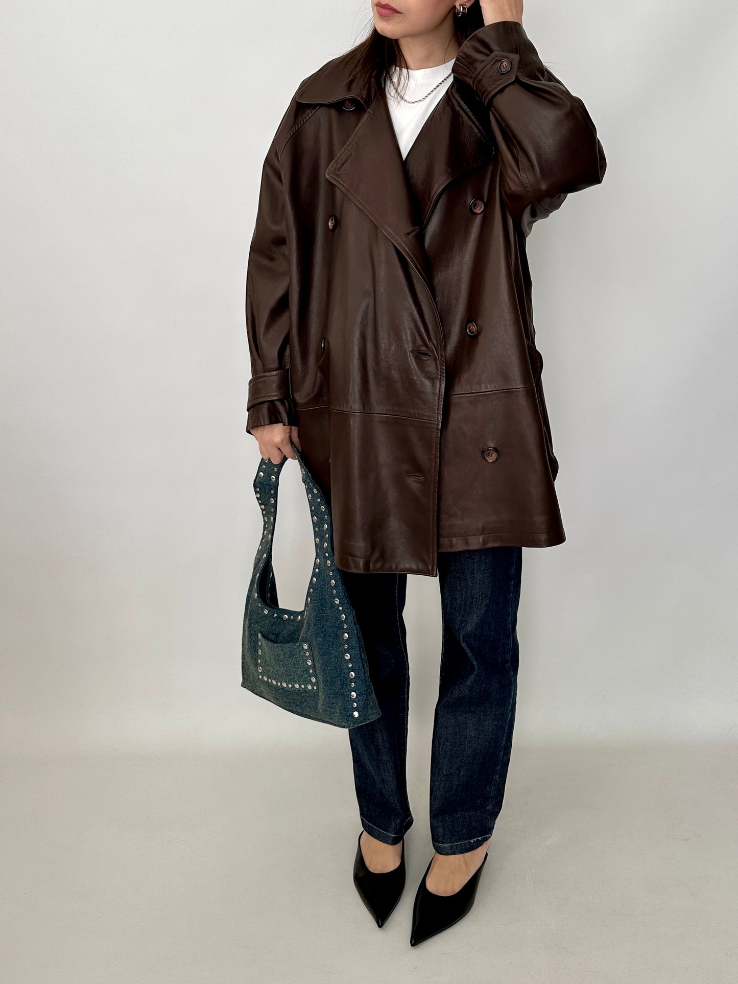 Chocolate brown soft leather caban