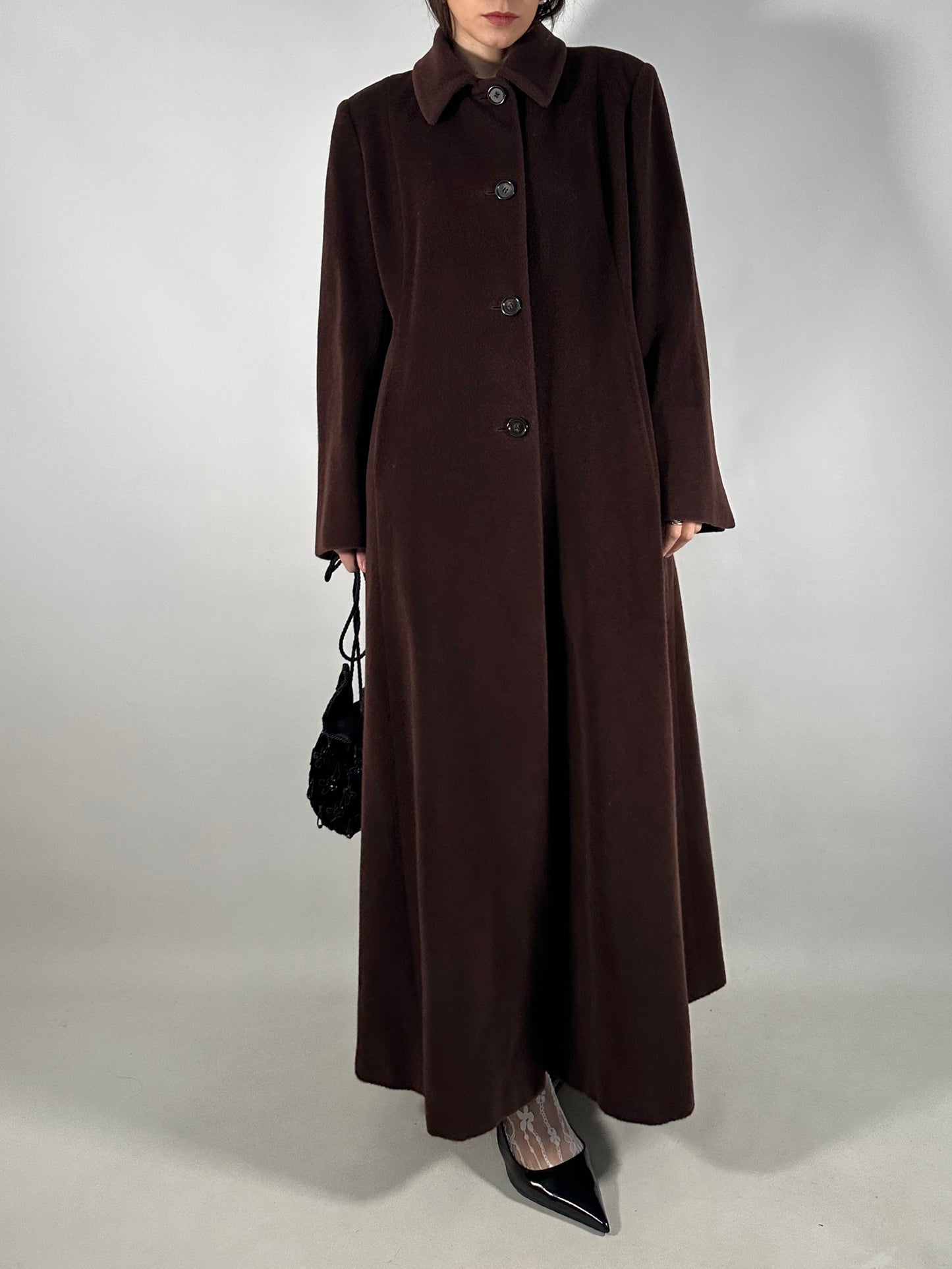 Vintage Extra Long Brown Piacenza Wool Coat