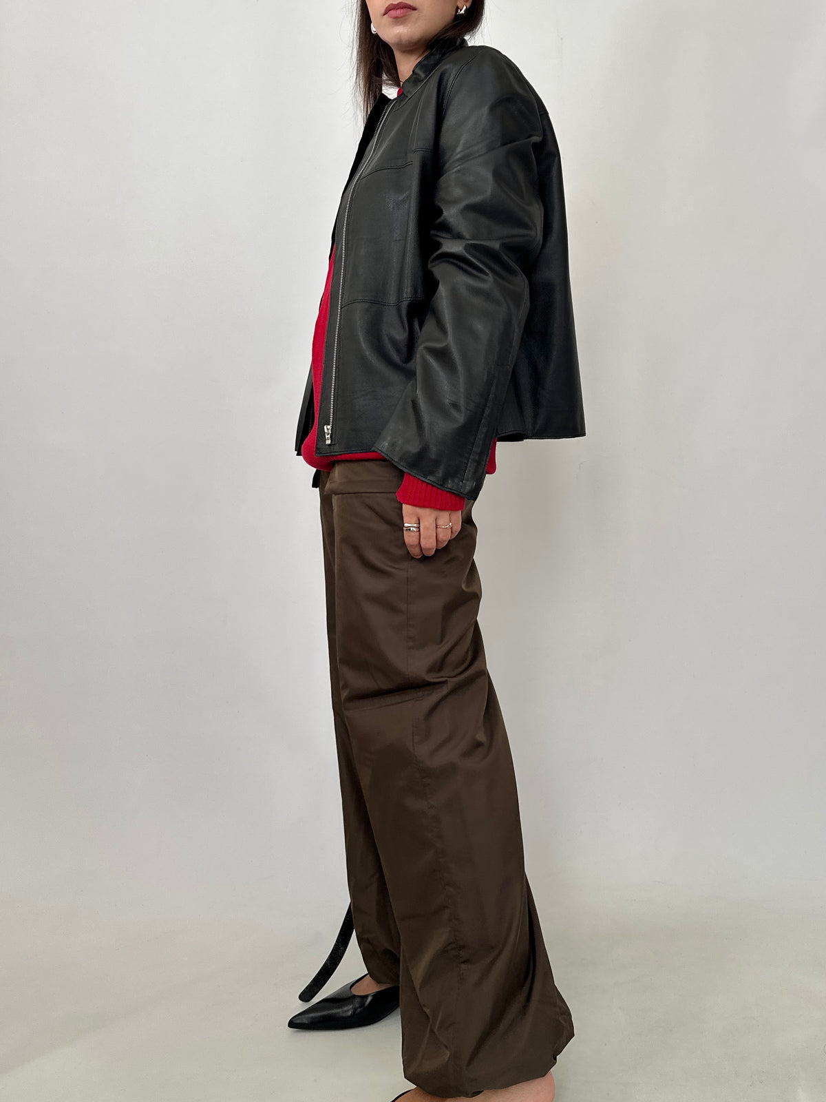 Black Nappa Leather Boxy Jacket